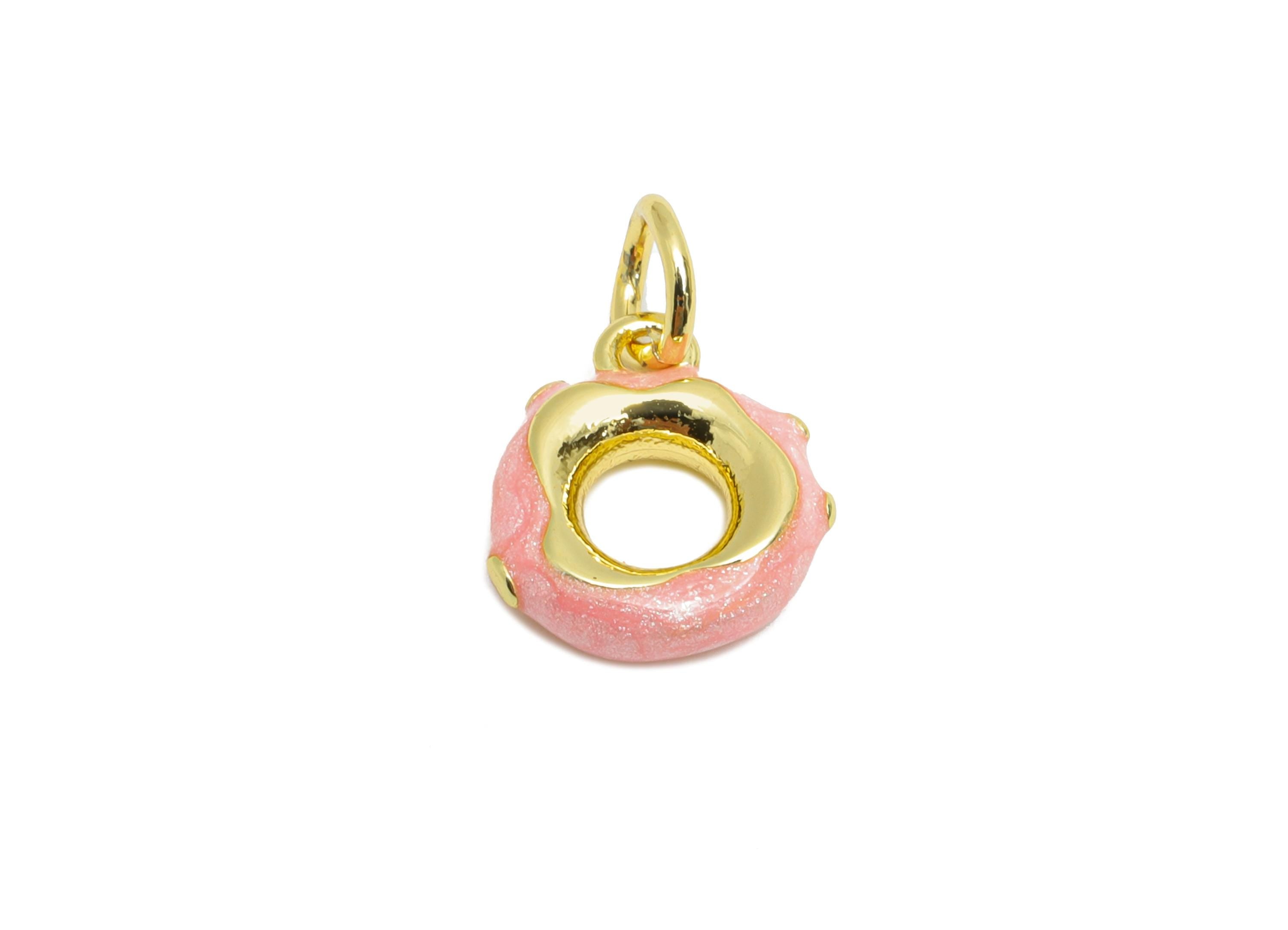 Brass Donut Earring Charm - Cute Enamel Charm for Bracelet - For Hand Woven Bracelets - 18K Real Gold-Plated - 10.93x9.61x2mm - RGP10536 - DOMEDBAZAAR