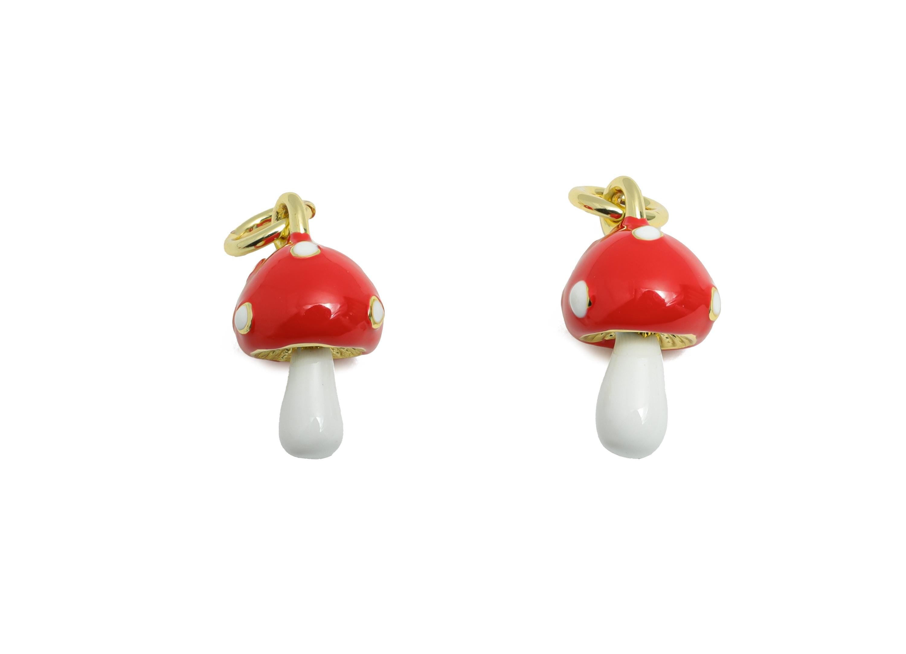 Brass Mushroom Earring Charm - Colorful Enamel Charm for Bracelet - For Hand Woven Bracelets - 18K Real Gold-Plated - 13x7x7mm - RGP10534