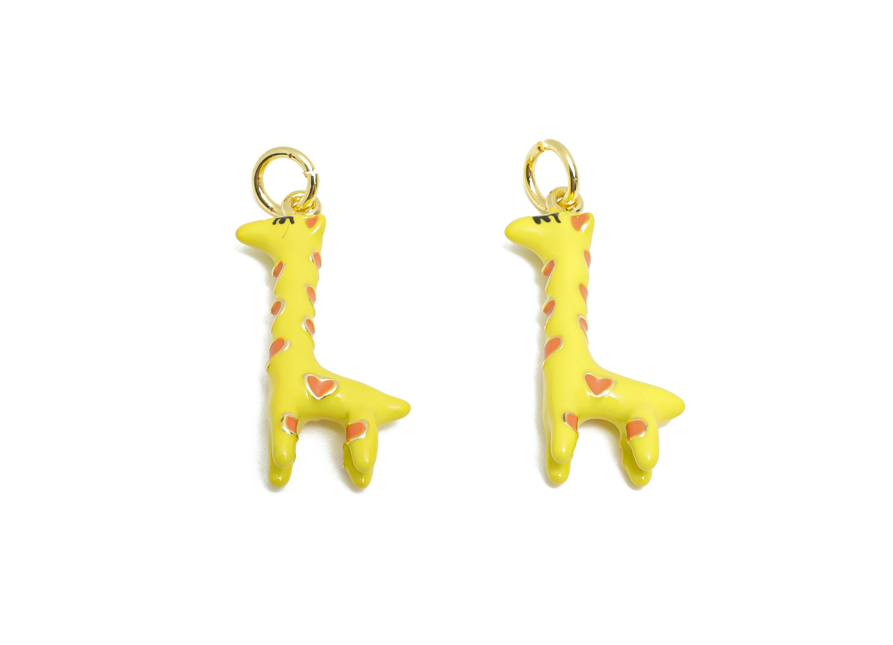 Brass Giraffe Charm - Cute Colorful Enamel Charm for Bracelet - Delicate Crafting Bracelet - 18K Real Gold Plating - 23x9x4mm - RGP10544 - DOMEDBAZAAR