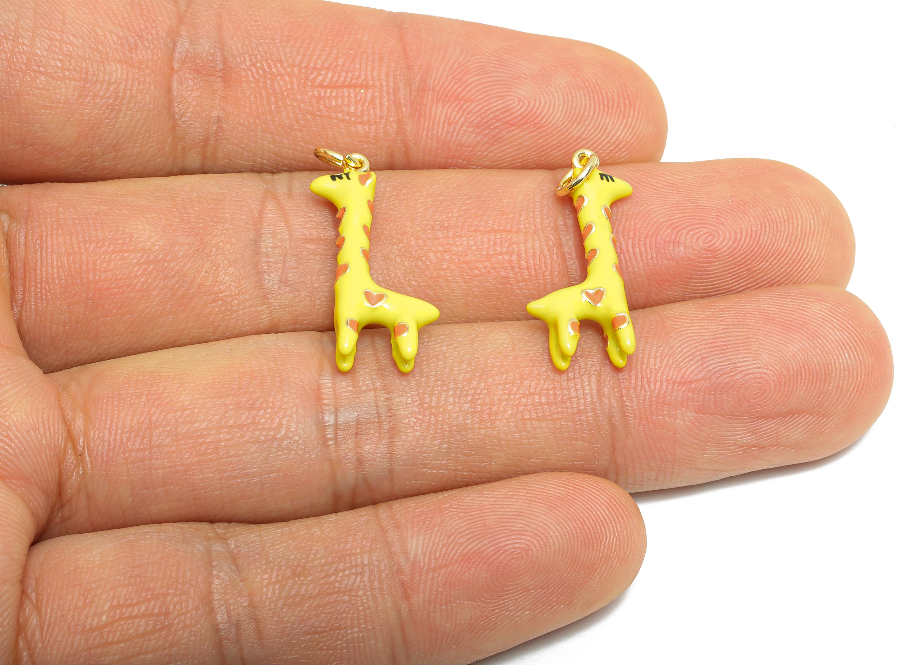 Brass Giraffe Charm - Cute Colorful Enamel Charm for Bracelet - Delicate Crafting Bracelet - 18K Real Gold Plating - 23x9x4mm - RGP10544 - DOMEDBAZAAR