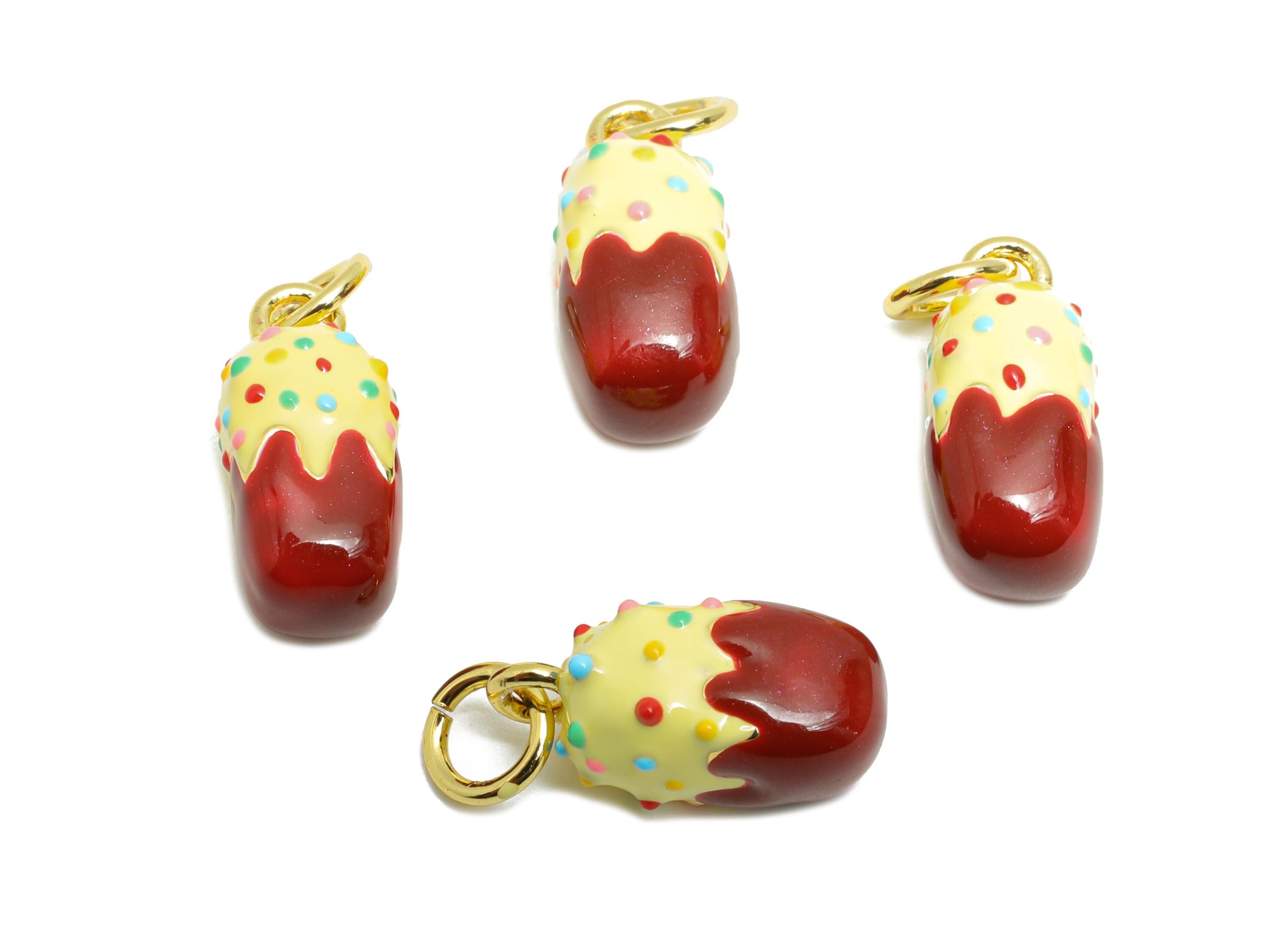 Brass Cake Charm - Cute Colorful Enamel Charm for Bracelet - Delicate Crafting Bracelet - 18K Real Gold Plating - 13.82x6x6.43mm - RGP10579 - DOMEDBAZAAR