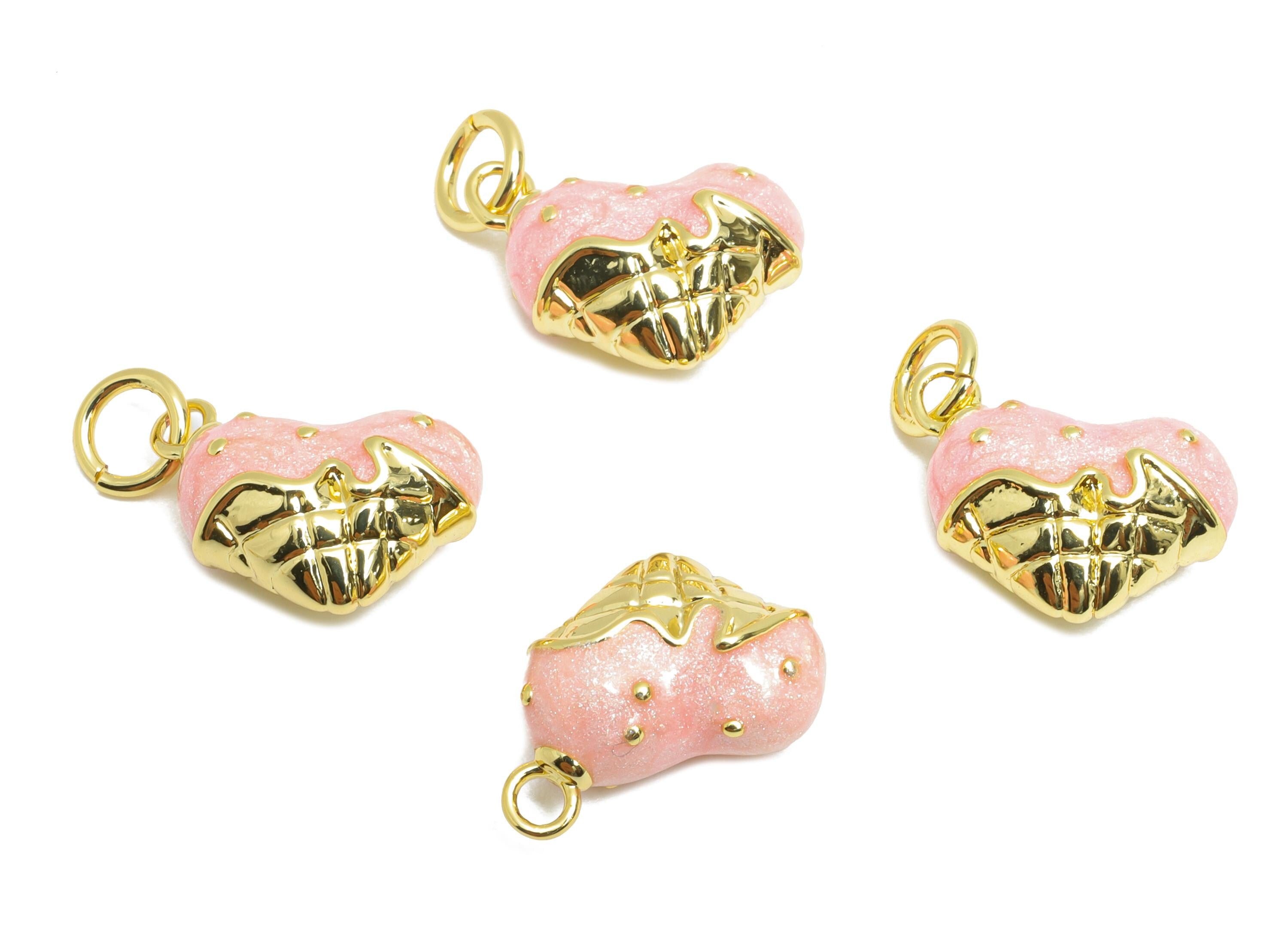 Brass Heart Earring Charm - Colorful Enamel Charm for Bracelet - Cute DIY Crafting Jewelry - 18K Real Gold-Plated - 13x9x6.45mm - RGP10538 - DOMEDBAZAAR