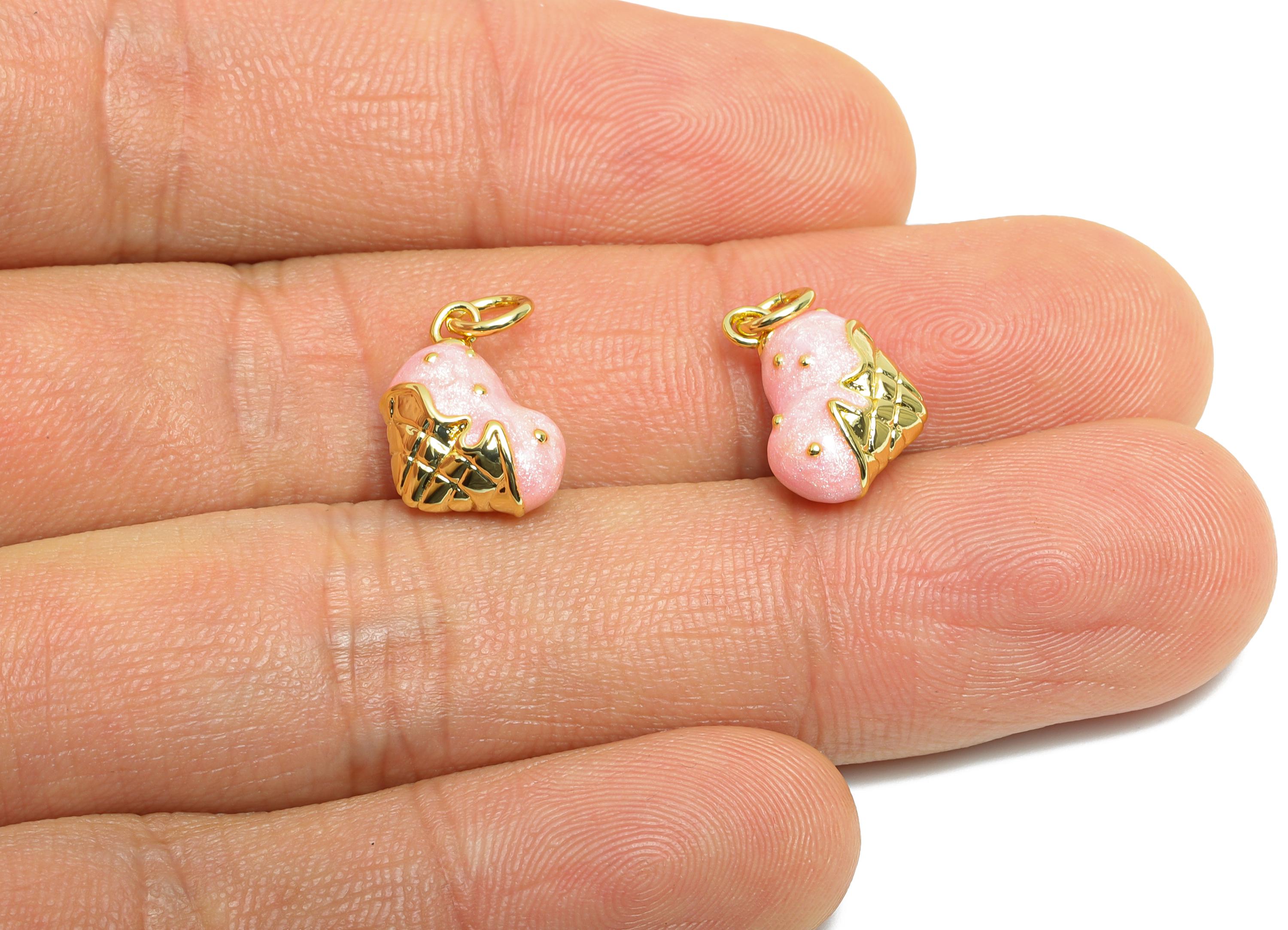 Brass Heart Earring Charm - Colorful Enamel Charm for Bracelet - Cute DIY Crafting Jewelry - 18K Real Gold-Plated - 13x9x6.45mm - RGP10538 - DOMEDBAZAAR