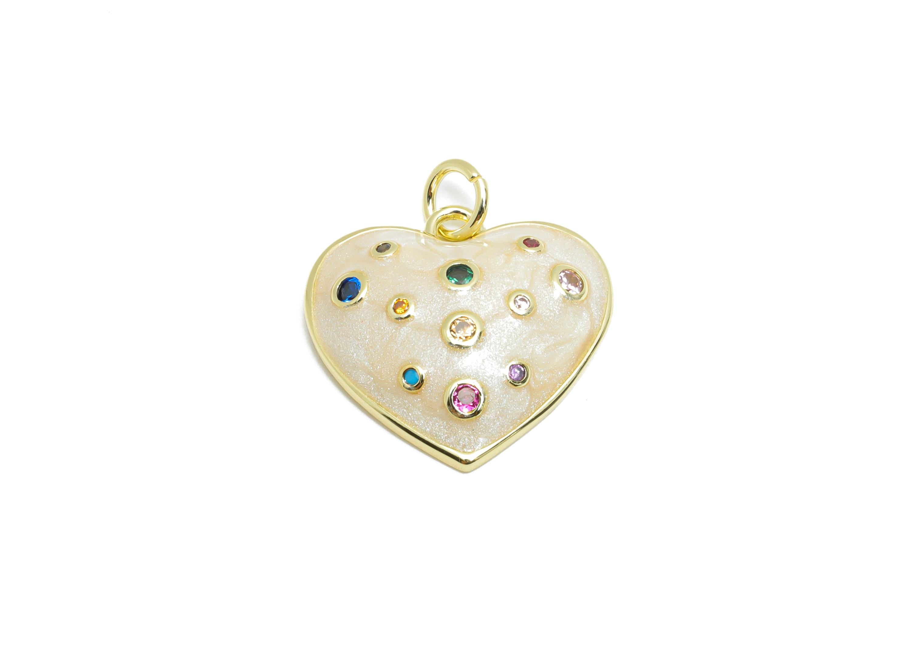 Brass Heart Earring Charm - Brass Enamel Charm for Necklace - Cubic Zircon Crafting Jewelry - 18K Real Gold-Plated - 17x18x4mm - RGP10542 - DOMEDBAZAAR