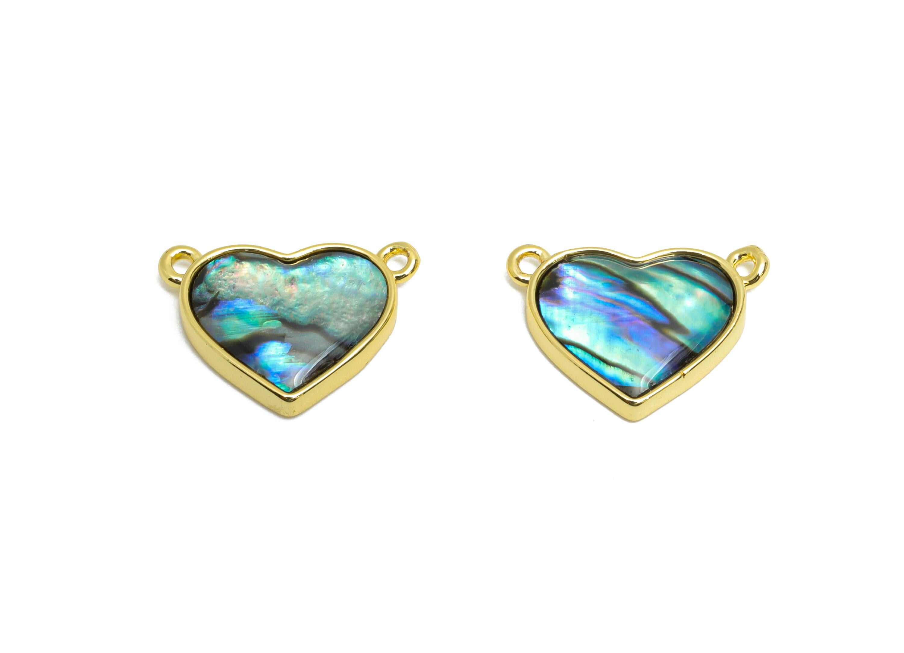 Shell Heart Pendant - Brass Dainty Abalone Shell Heart Pendant - Luxury Charm With 2 Loop - 18K Real Gold Plated - 13x10x2mm - RGP10638 - DOMEDBAZAAR