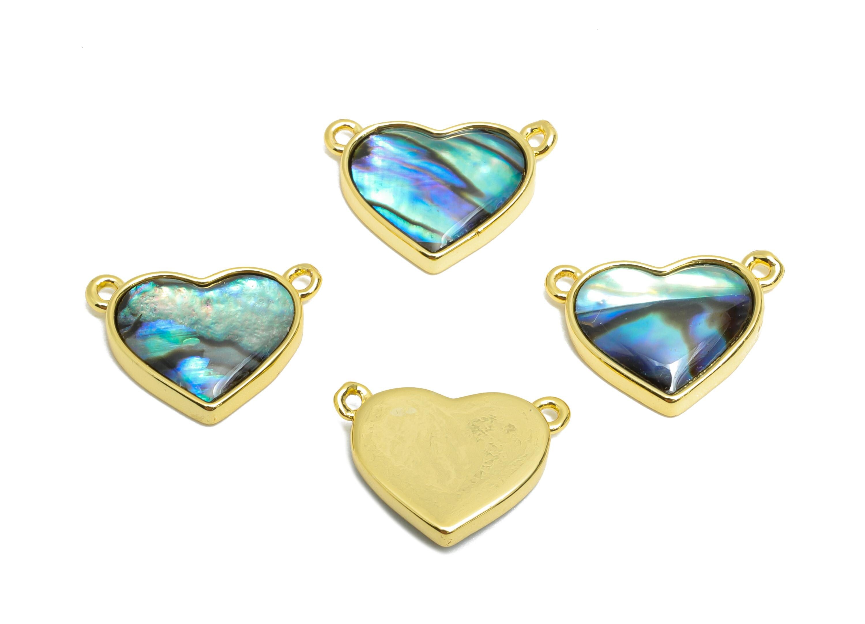 Shell Heart Pendant - Brass Dainty Abalone Shell Heart Pendant - Luxury Charm With 2 Loop - 18K Real Gold Plated - 13x10x2mm - RGP10638 - DOMEDBAZAAR