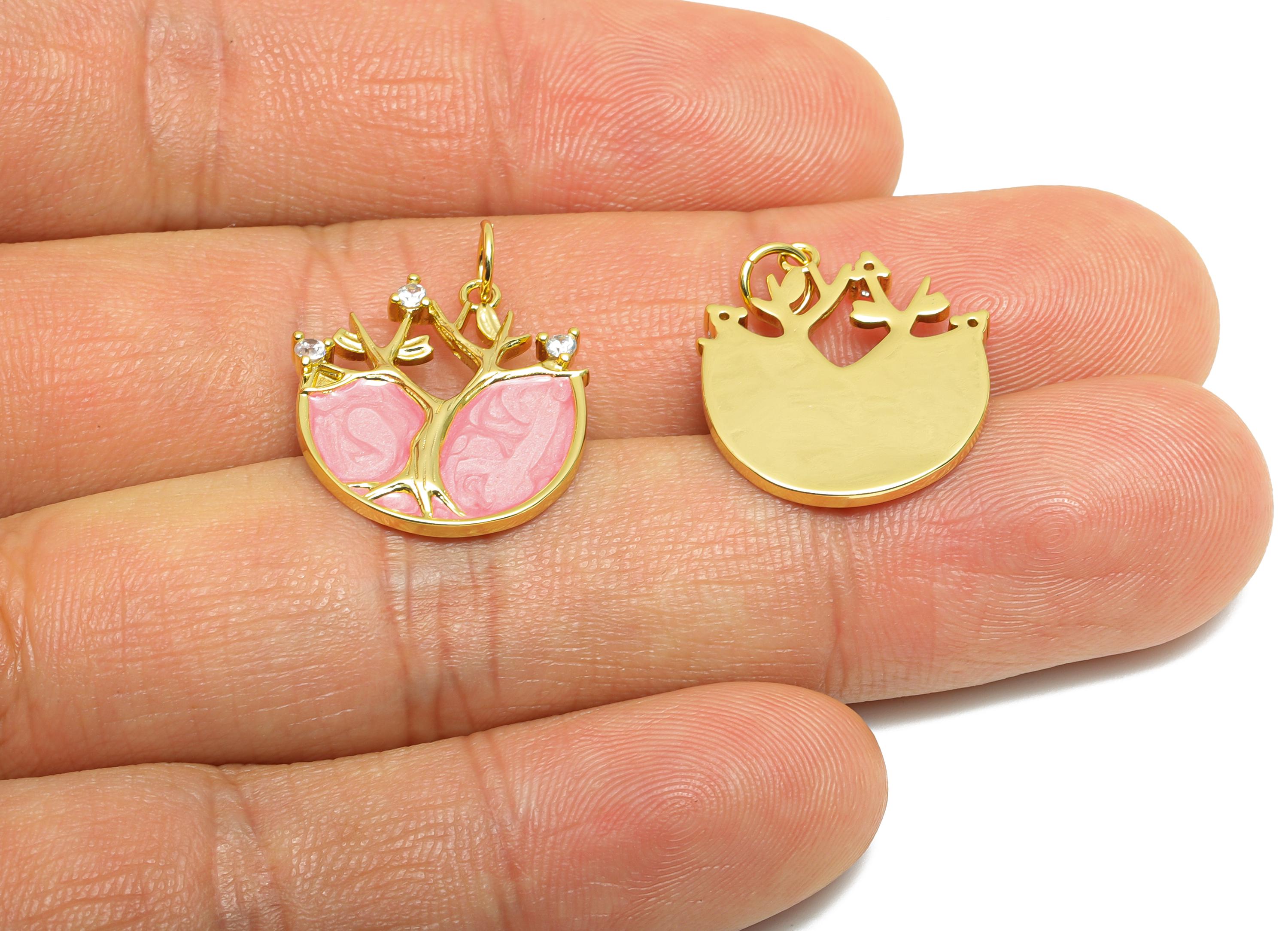 Brass Tree of Life Charm - Colorful Enamel CZ Charm for Bracelet - Chic Jewelry Accessories - 18K Real Gold-Plated - 19.57x18x2mm - RGP10553 - DOMEDBAZAAR