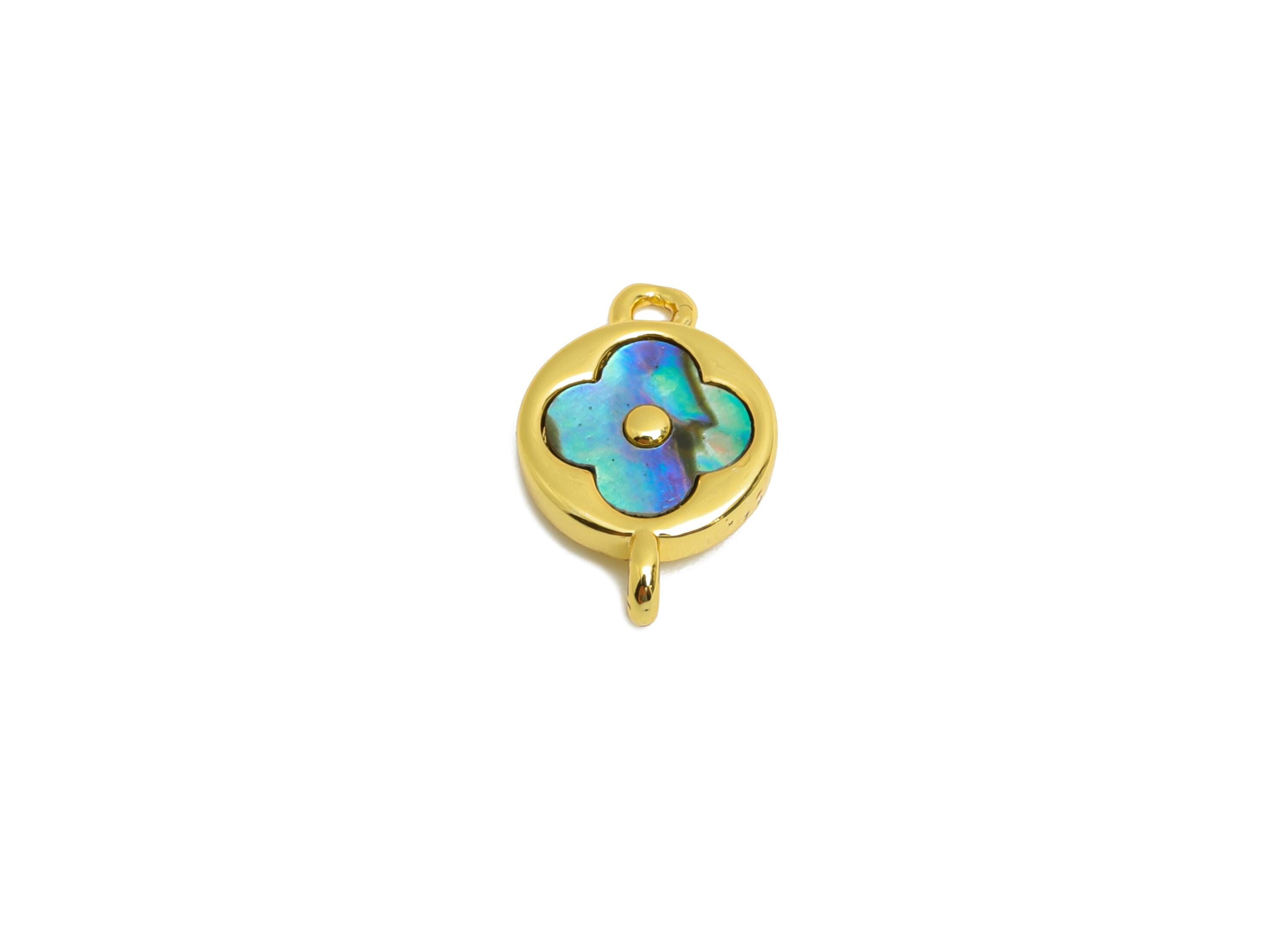 Brass Floral Charm - Brass Dainty Abalone Shell Connector - Dainty Luxury Charm For Bracelet - 18K Real Gold Plated - 12x8x2mm - RGP10641 - DOMEDBAZAAR