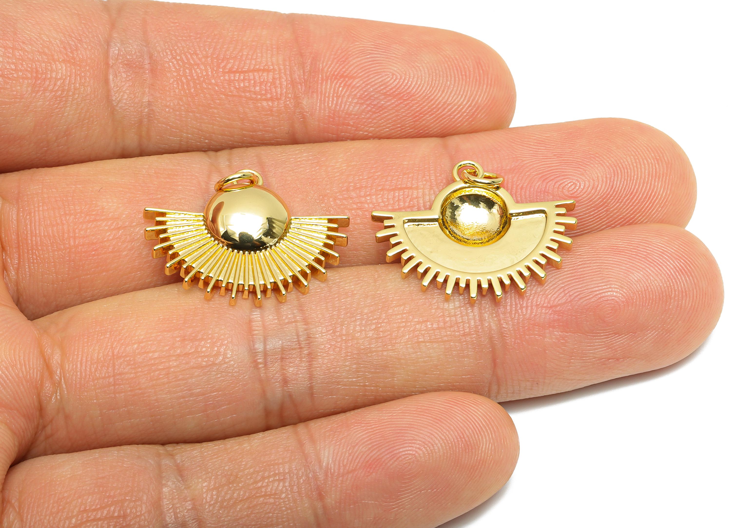 Brass Fan CZ Charm - Brass Dainty Modern Sunshine Charm - Brass Gold Earring Charm - 18K Real Gold Plated - 19.17x23x4.21mm - RGP10547 - DOMEDBAZAAR