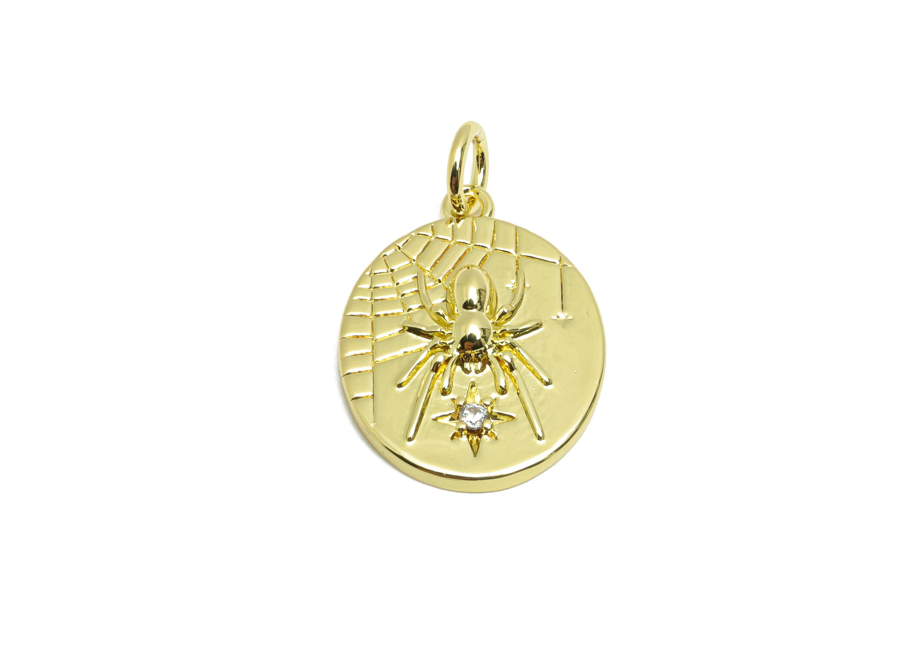 Brass Spider CZ Bracelet Charm - Dainty Oval Cubic Zircon Charm - Gold Spider Pendant - 18K Real Gold Plated - 17.98x13.77x3.5mm - RGP10550 - DOMEDBAZAAR