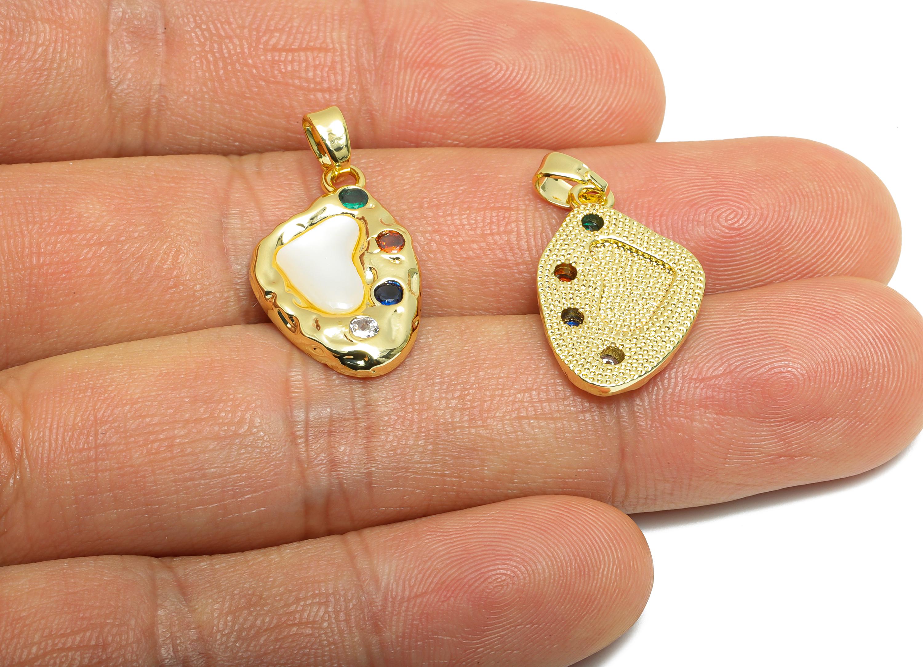 Abstract Heart Shell Pendant - Refined Gold Textured CZ Pendant - Unique Necklace Jewelry - 18K Real Gold Plated - 21.71x13.75x3mm -RGP10657 - DOMEDBAZAAR