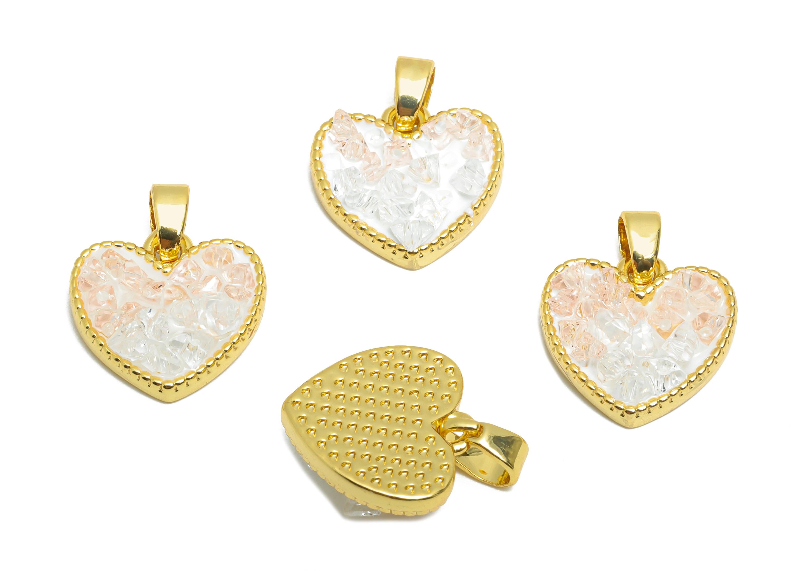 Chic Necklace Pendant - Sparking Gold Enamel Crystals Pendant - Rose Quartz Jewelry - 18K Real Gold Plated Brass - 12x13x3.65mm - RGP10670 - DOMEDBAZAAR