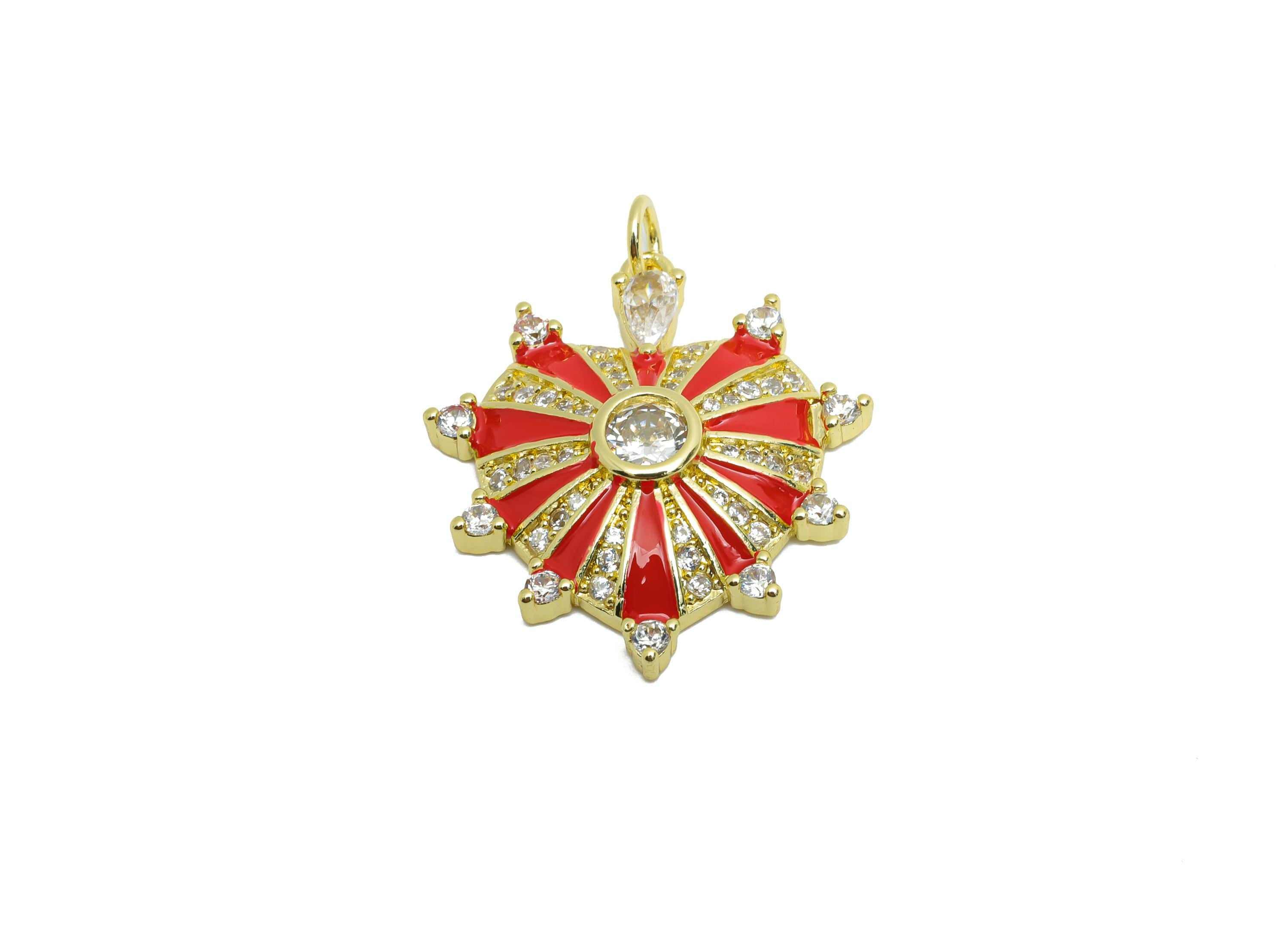 Brass Heart CZ Pendant - Brass Dainty Enamel Artistic Zircon Pendant - Glamorous Jewelry - 18K Gold Plated - 27x24x5.03mm - RGP10570 - DOMEDBAZAAR