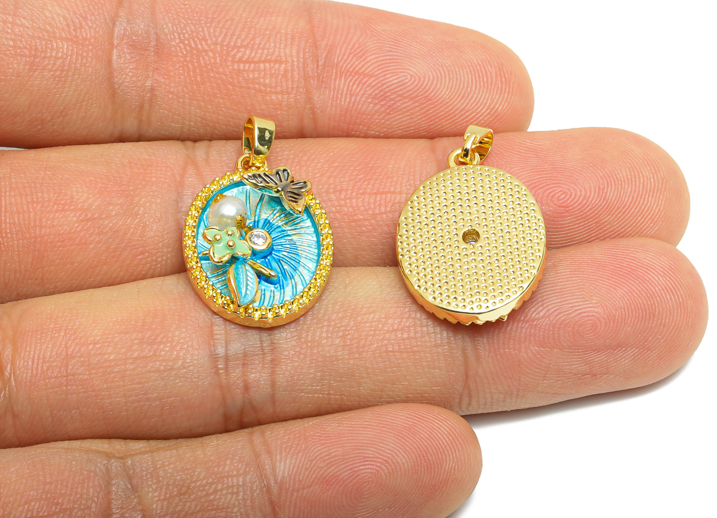Artistic Pearl Butterfly Pendant - Chic CZ Enamel Brass Pendant - Gold Necklace Pendant - Dainty Jewelry -18K Gold Plated-23x16x5mm-RGP10652 - DOMEDBAZAAR