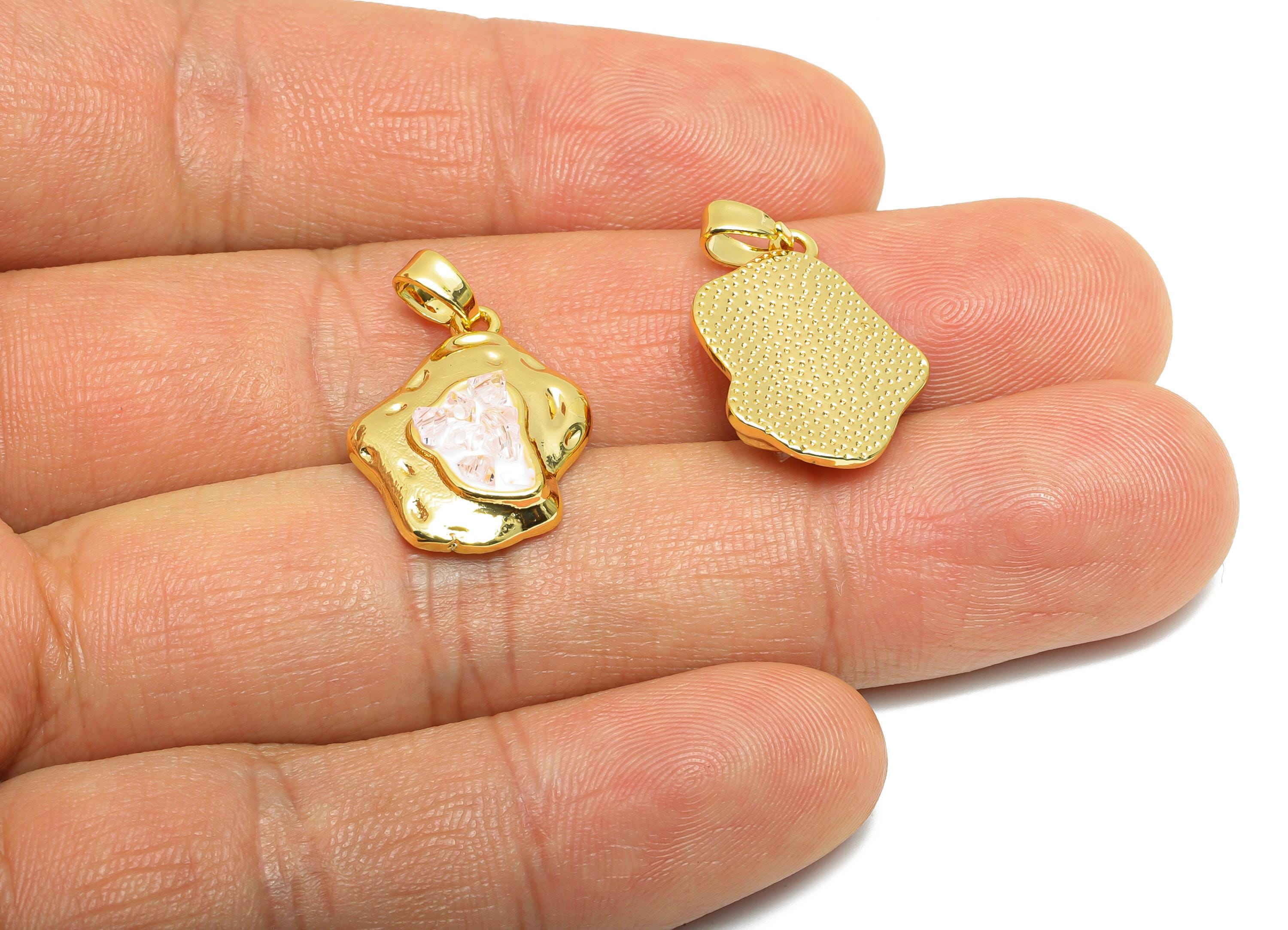 Brass Abstract Floral Pendant - Shimmering Enamel Crystals Pendant - Irregular Organic Jewelry - 18K Real Gold Plated  -20x15x4mm - RGP10653 - DOMEDBAZAAR