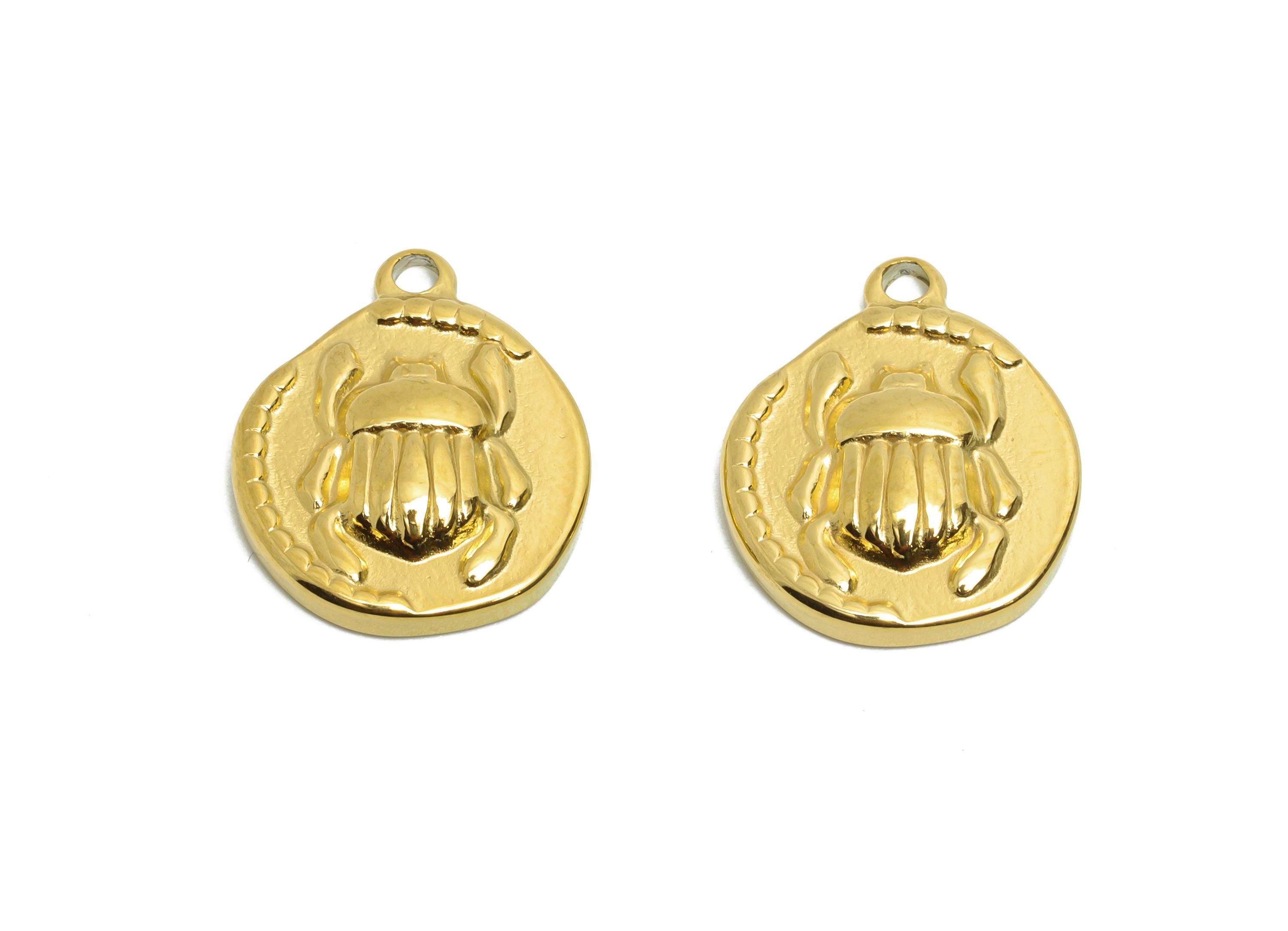 Stainless Steel Beetle Charms - Textured Insect Pendant for Necklace - 316L Stainless Steel - Steel Accessory - 16.21x13.33x3.15mm - SS1652 - DOMEDBAZAAR