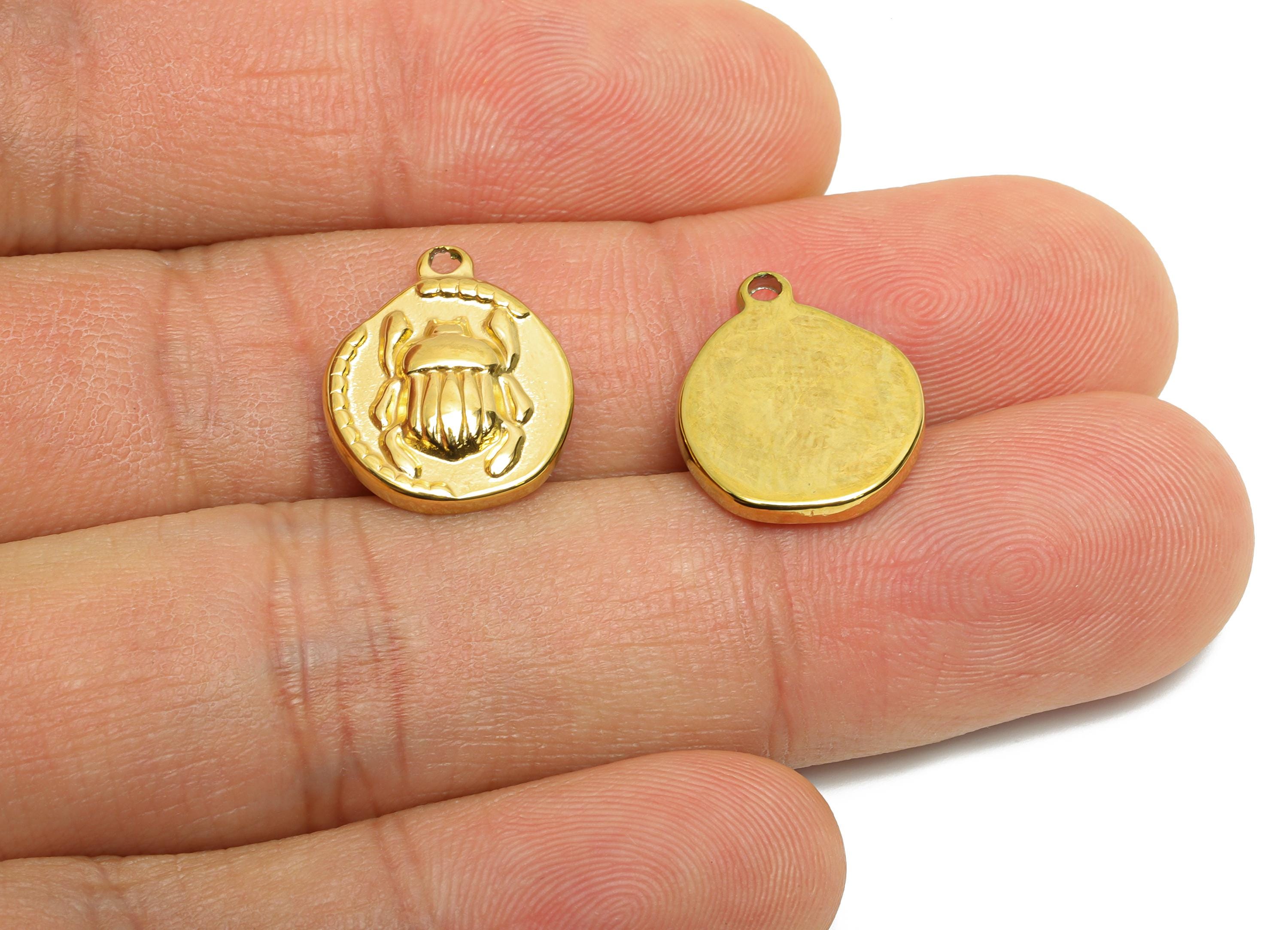 Stainless Steel Beetle Charms - Textured Insect Pendant for Necklace - 316L Stainless Steel - Steel Accessory - 16.21x13.33x3.15mm - SS1652 - DOMEDBAZAAR