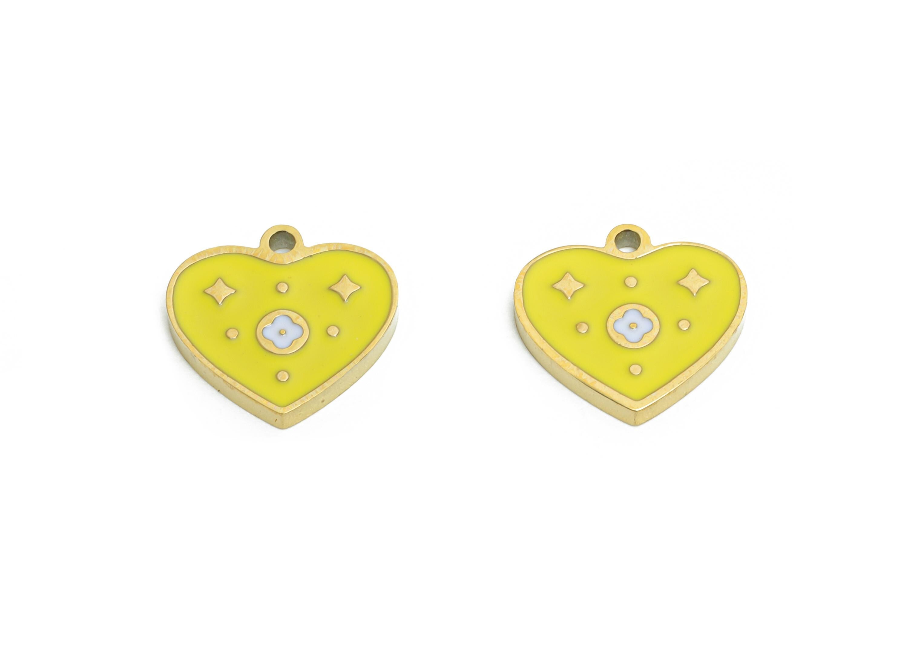 Stainless Steel Heart Charm - Enamel Green Heart Charm for Bracelet - Minimalist Colorful Pendant - Steel Jewelry - 9x10x1.37mm - SS1639 - DOMEDBAZAAR