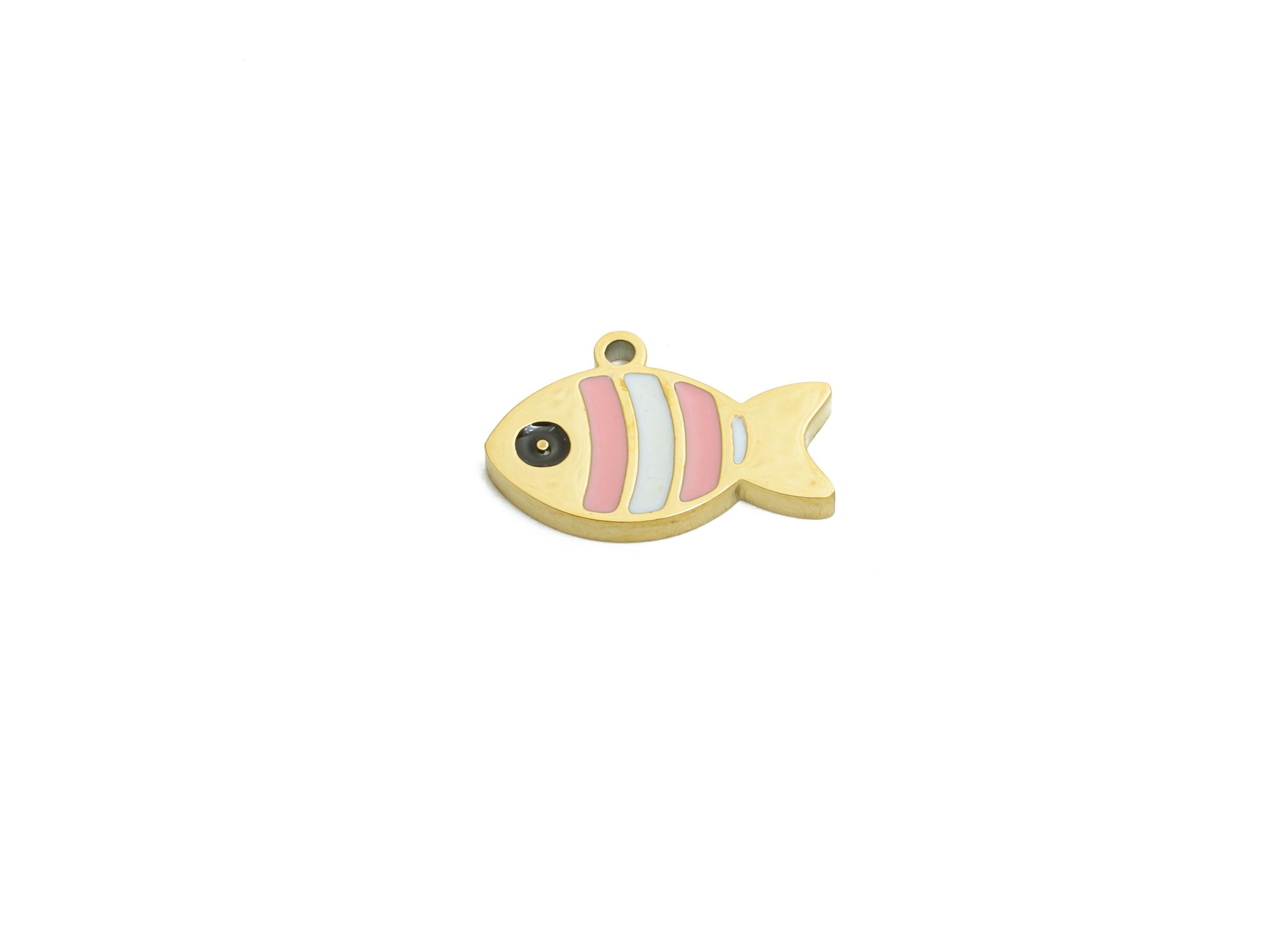 Stainless Steel Fish Charms - Enamel Marine Animal Charm for Bracelet - 316L Stainless Steel - Jewelry Accessory - 8.27x12.6x1.36mm - SS1635 - DOMEDBAZAAR