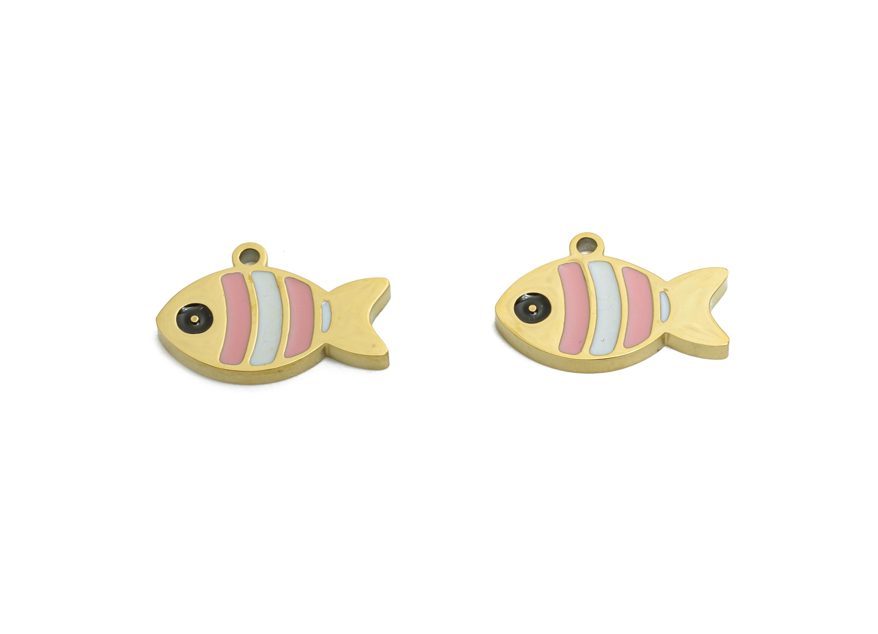 Stainless Steel Fish Charms - Enamel Marine Animal Charm for Bracelet - 316L Stainless Steel - Jewelry Accessory - 8.27x12.6x1.36mm - SS1635 - DOMEDBAZAAR