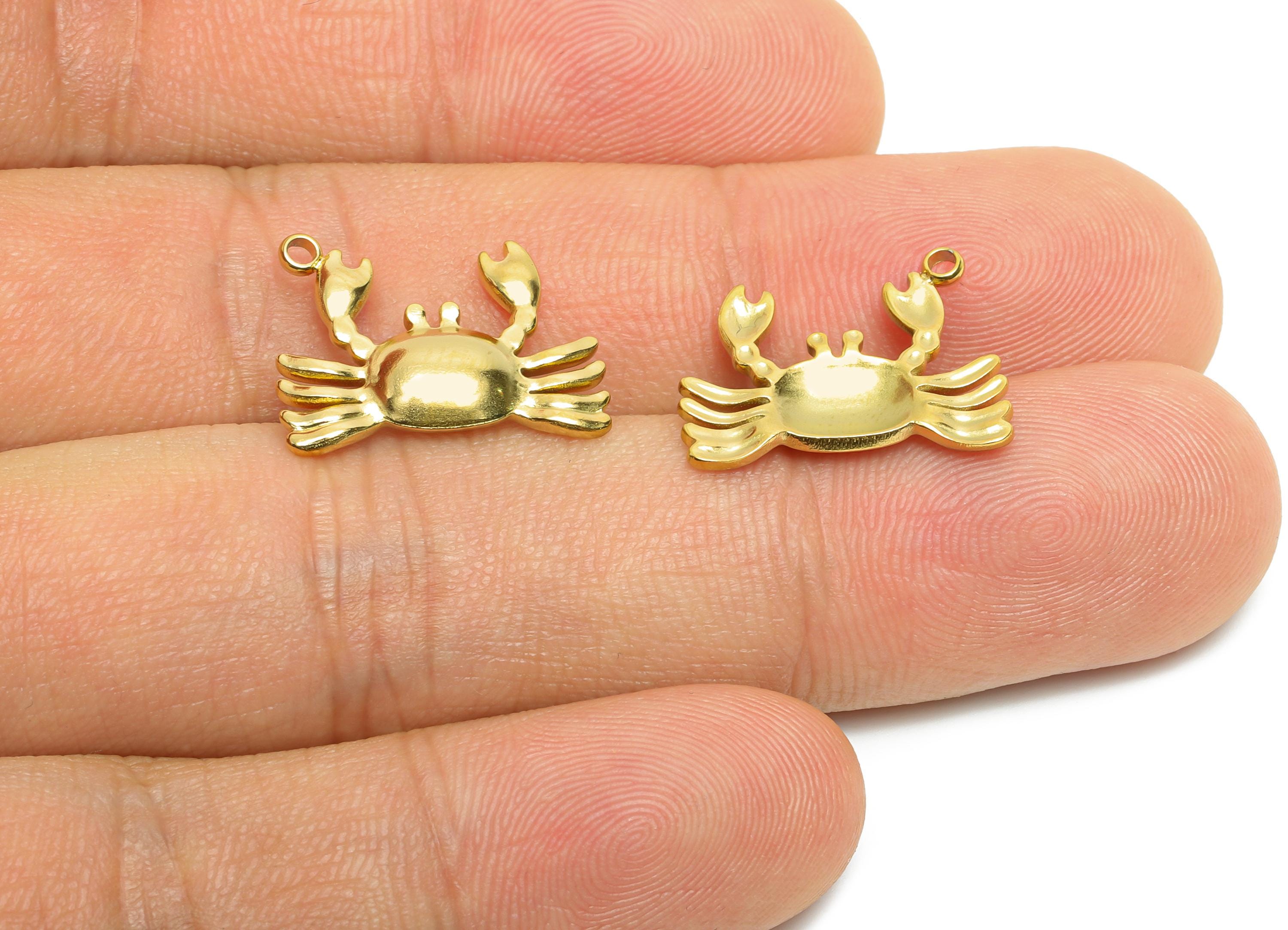 Stainless Steel Crab Charms - Refined Crab Marine Animal Pendant - 316L Stainless Steel - Steel Jewelry Accessory - 14x17.93x2.43mm - SS1646 - DOMEDBAZAAR