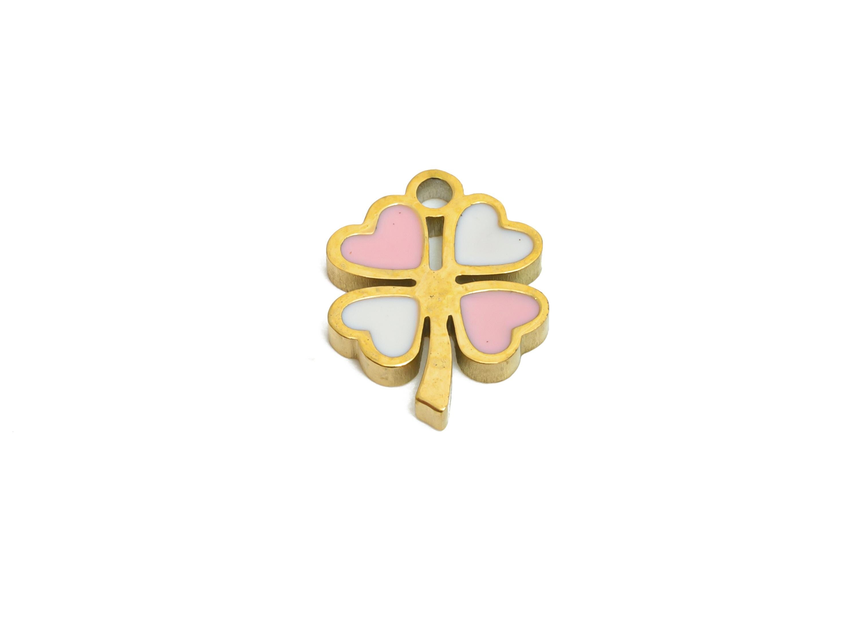 Stainless Steel Floral Charms - Dainty Enamel Clover Charm - Modern Flower Summer Pendant - Lucky Clover Jewelry - 10.66x8.56x1mm - SS1637 - DOMEDBAZAAR