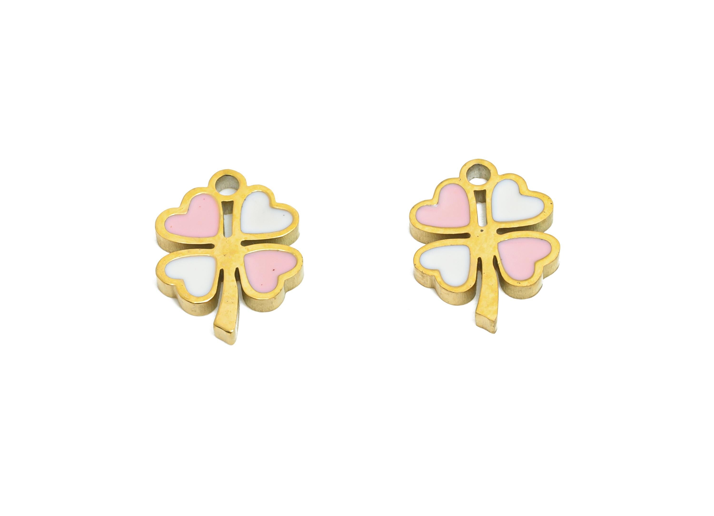 Stainless Steel Floral Charms - Dainty Enamel Clover Charm - Modern Flower Summer Pendant - Lucky Clover Jewelry - 10.66x8.56x1mm - SS1637 - DOMEDBAZAAR