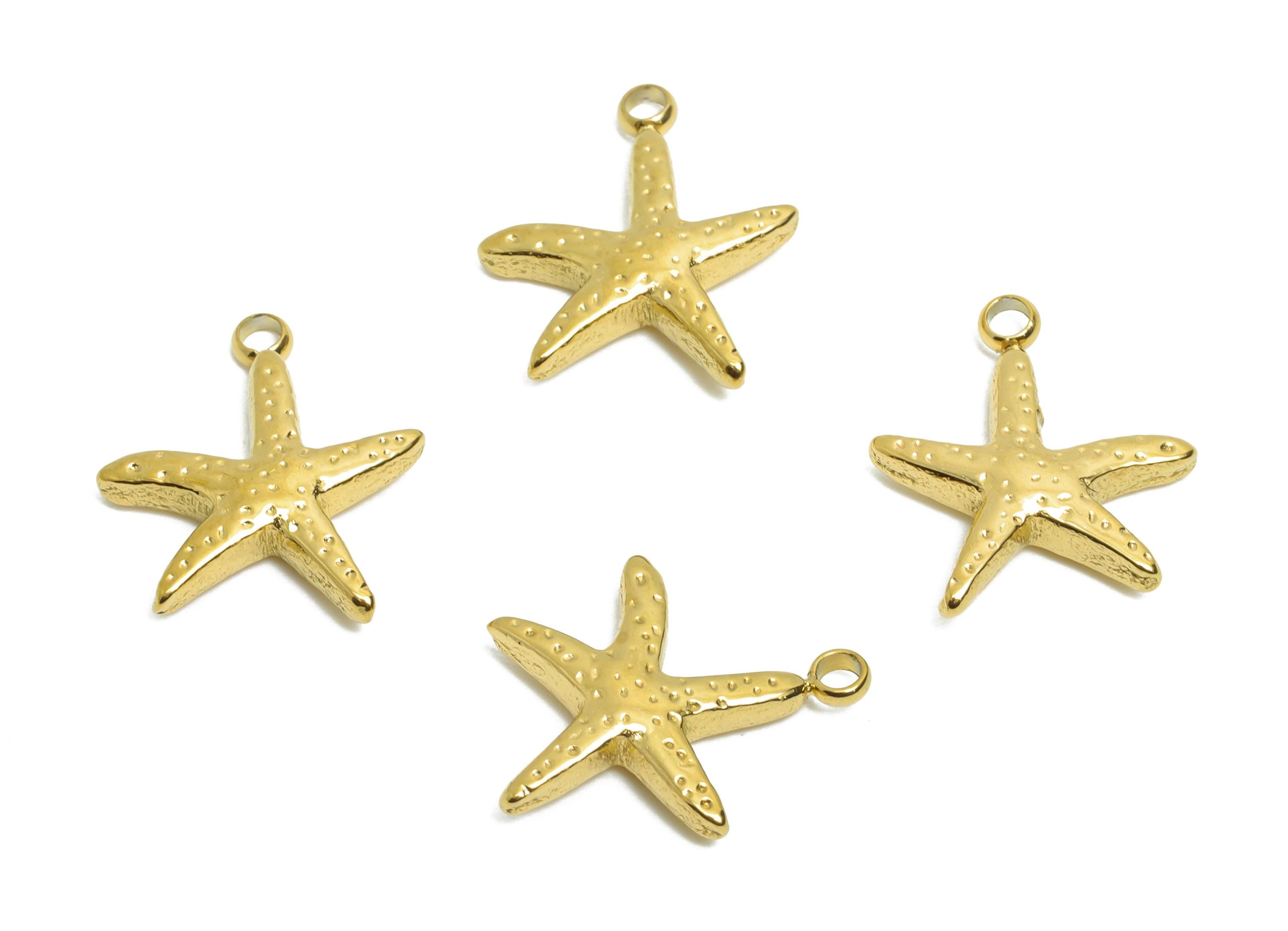 Stainless Steel Starfish Charms - Minimalist Marine Life Pendant - 316L Stainless Steel - Steel Jewelry Accessory - 14x12x2.9mm - SS1627 - DOMEDBAZAAR