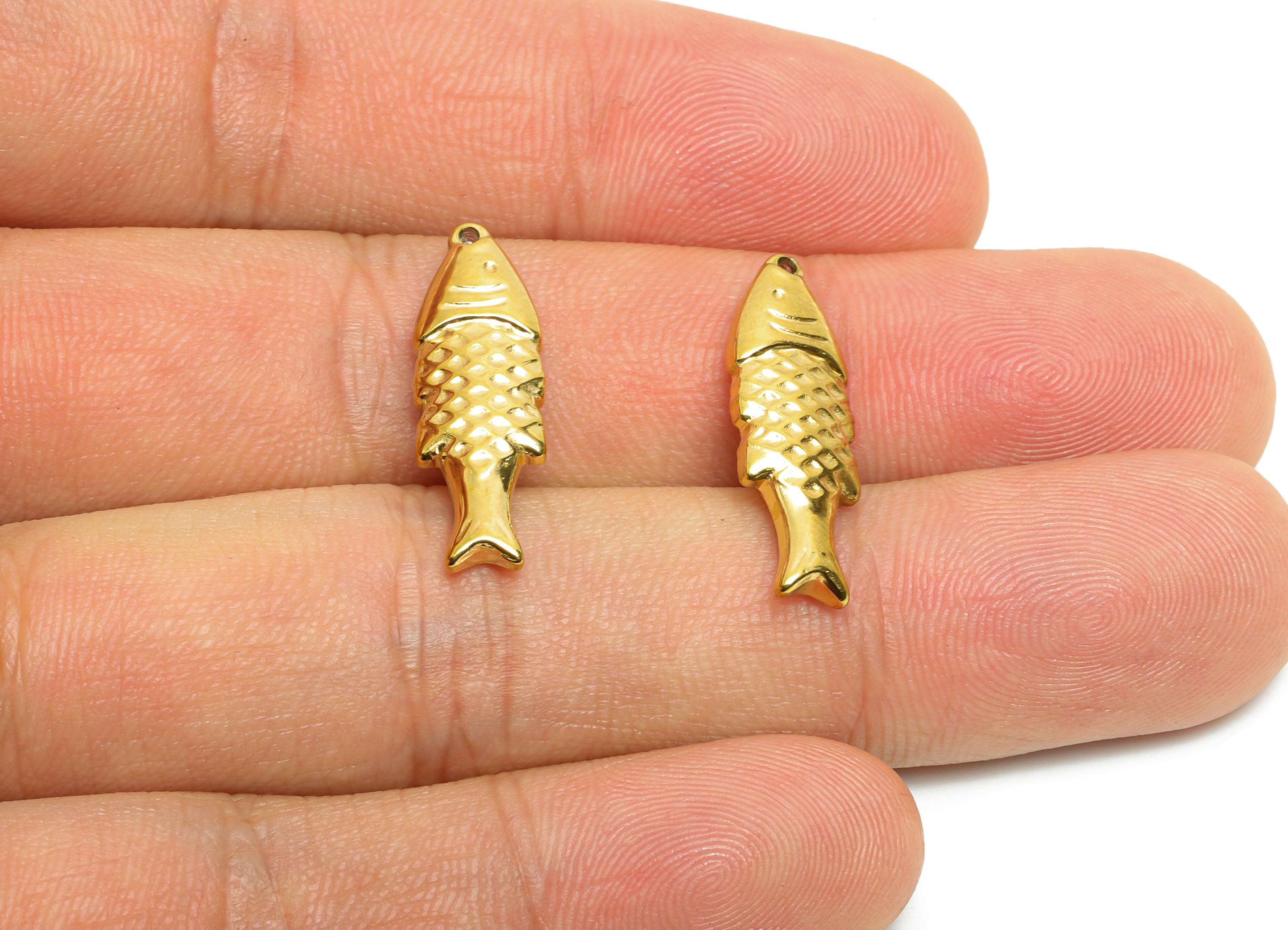 Stainless Steel Fish Charms - Textured Marine Fish Pendant - Modern Fish Pendant - Minimalist Steel Finding - 23x7x3mm - SS1649 - DOMEDBAZAAR