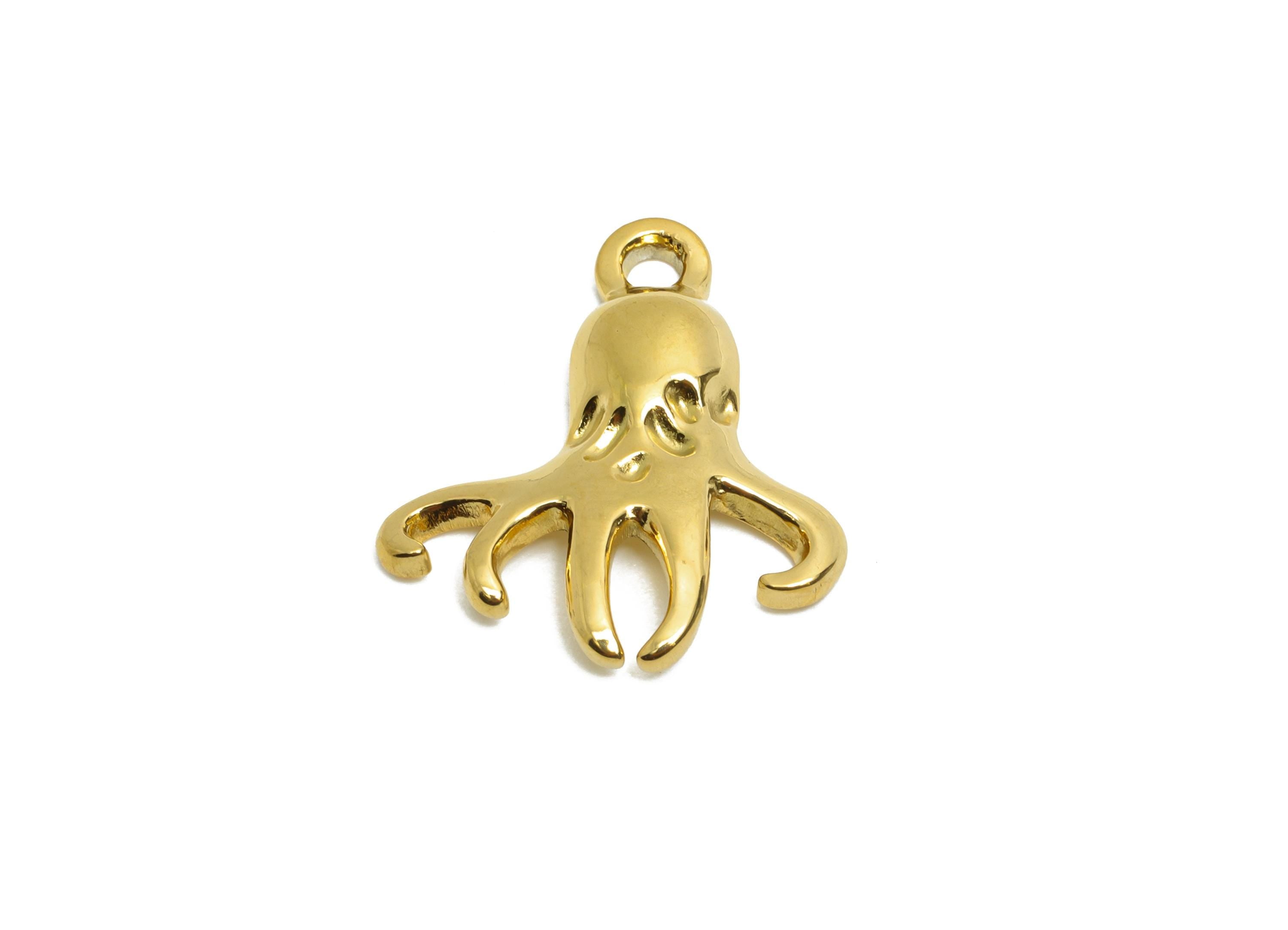 Stainless Steel Octopus Charms - Textured Marine Life Pendant - Modern Octopus Pendant - Minimalist Steel Finding - 18x15x2mm - SS1625 - DOMEDBAZAAR