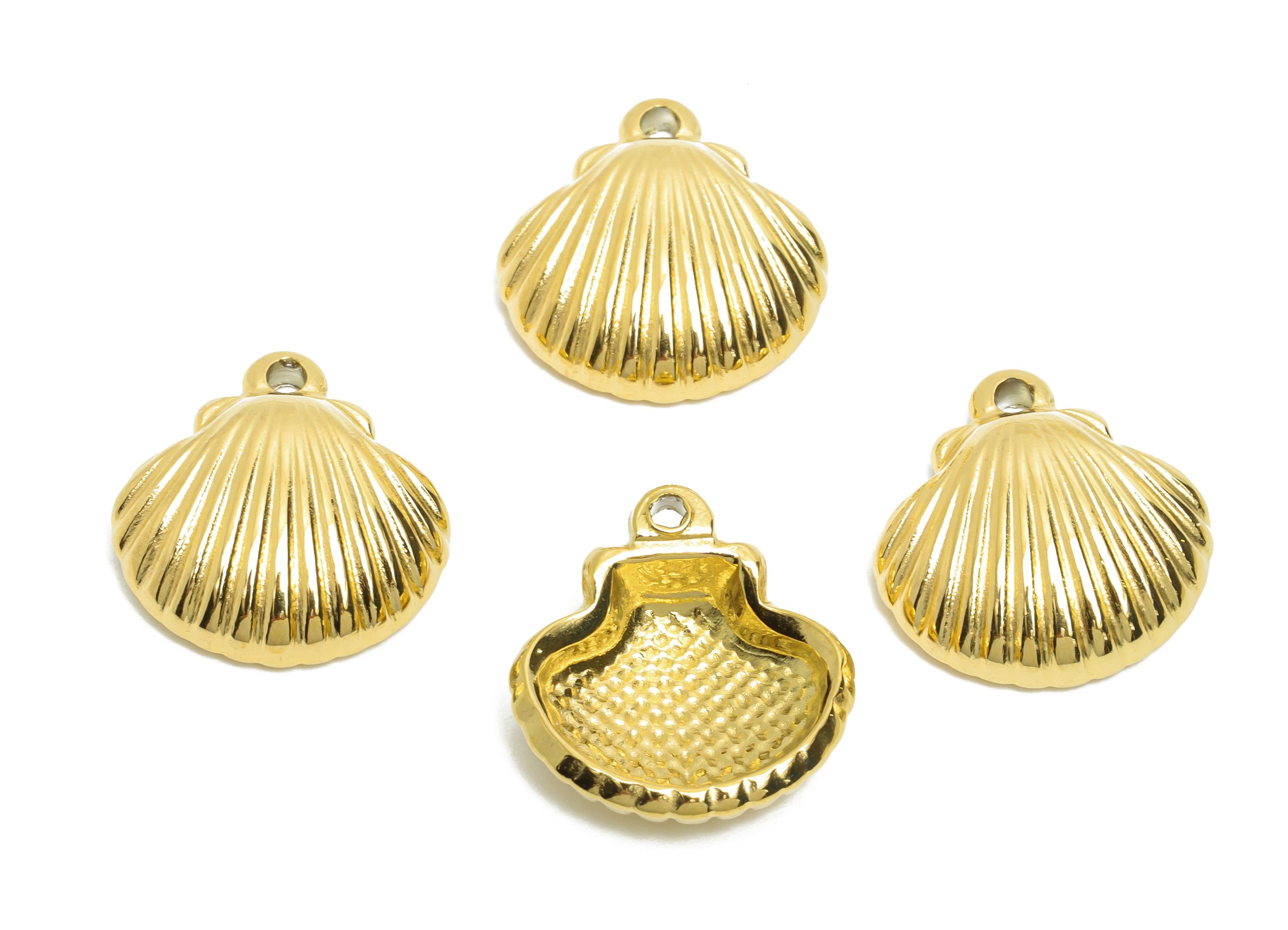 Stainless Steel Seashell Charms - Textured Marine Life Pendant - Elegant Seashell Charm - Minimalist Ocean Jewelry - 16x15x4.77mm - SS1648 - DOMEDBAZAAR