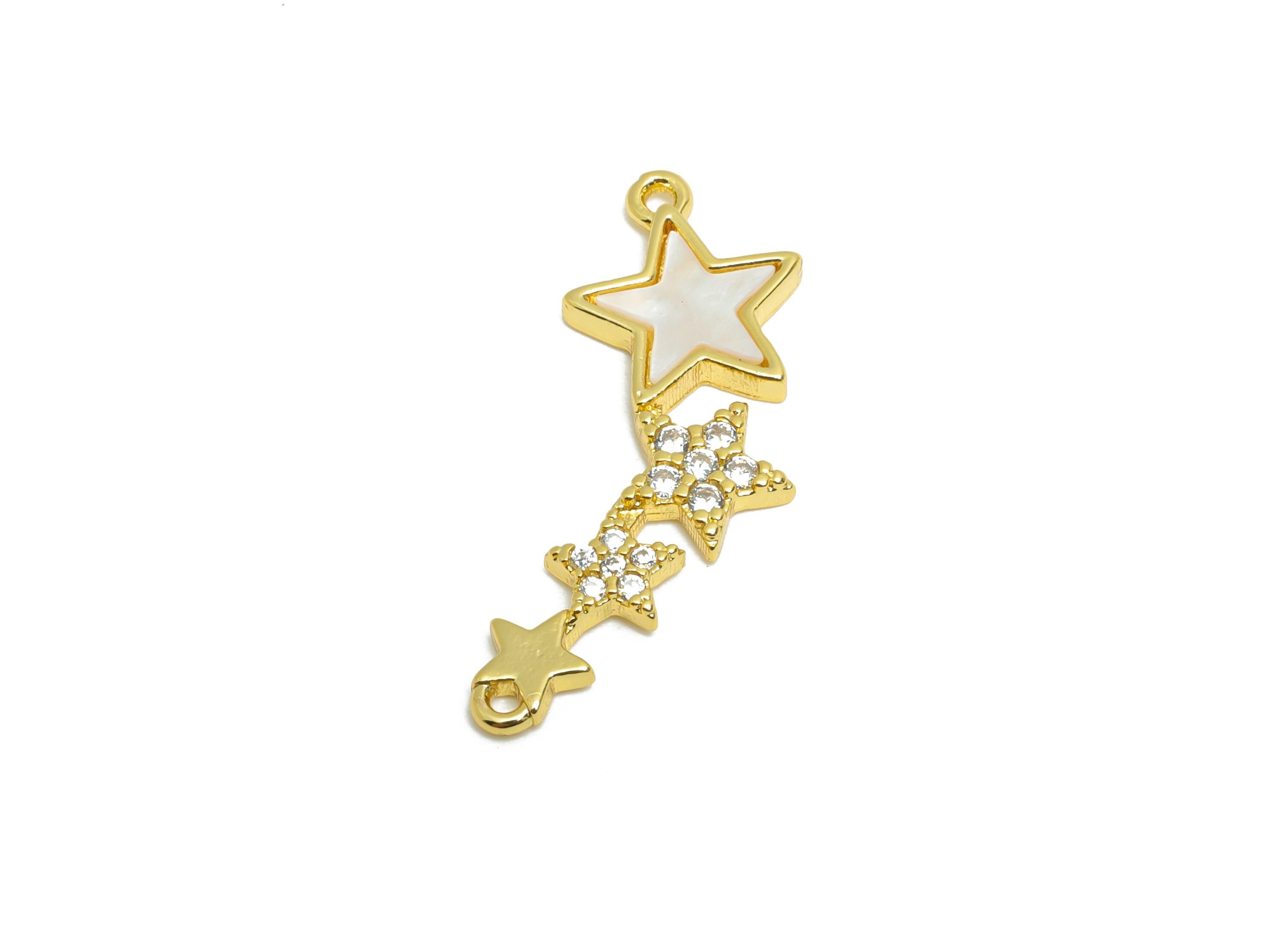 Shell Star Pendant - Brass Dainty Zircon Charm - Luxury Charm With 2 Loops for Bracelet - 18K Real Gold Plated - 24.33x8x1.6mm - RGP10640 - DOMEDBAZAAR