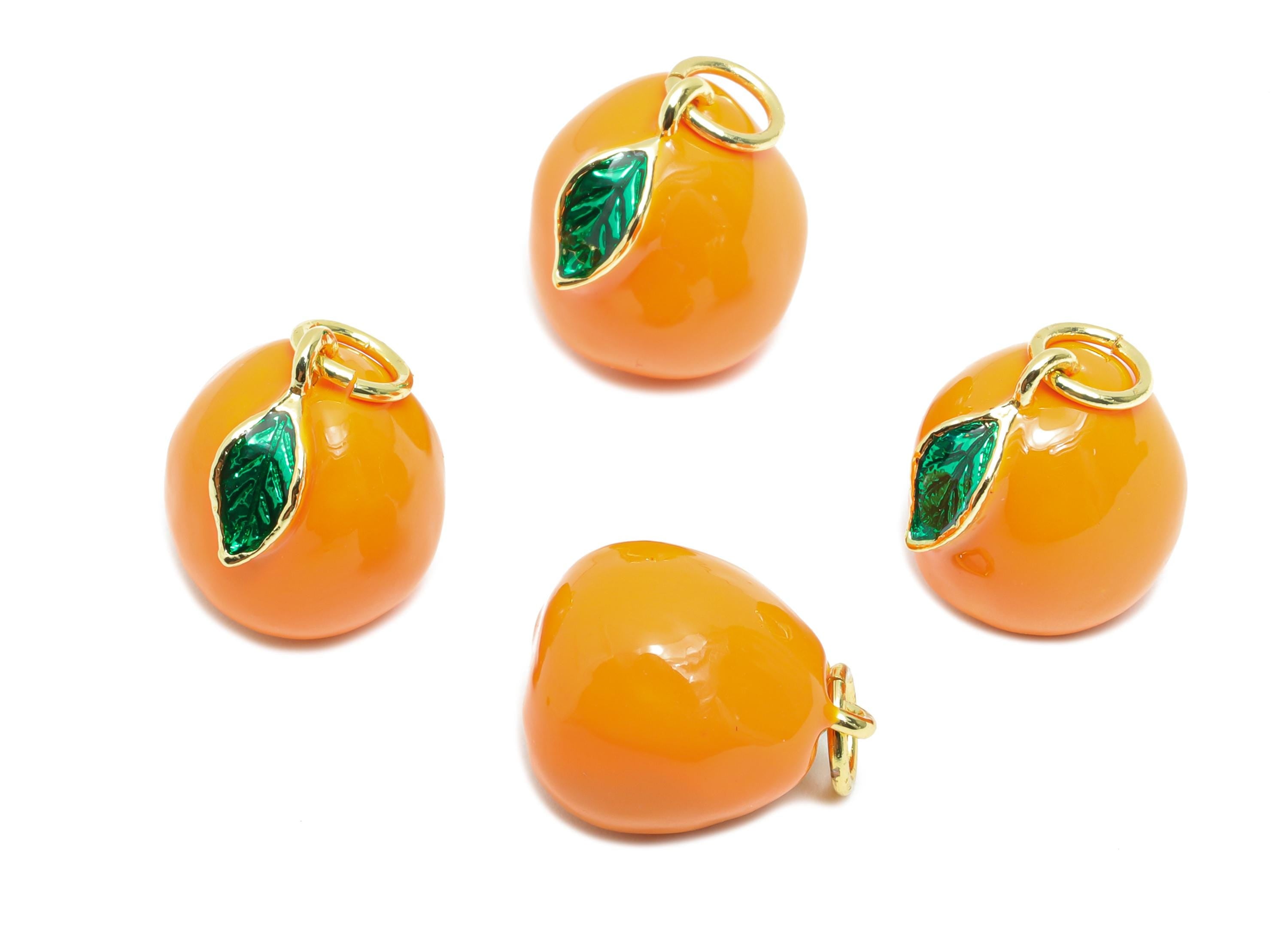 Brass Orange Bracelet Charm - Colorful Enamel Orange Fruit Charm - Unique Food Pendant - 18K Real Gold Plated - 13.5x11.16x10.98mm -RGP10588 - DOMEDBAZAAR