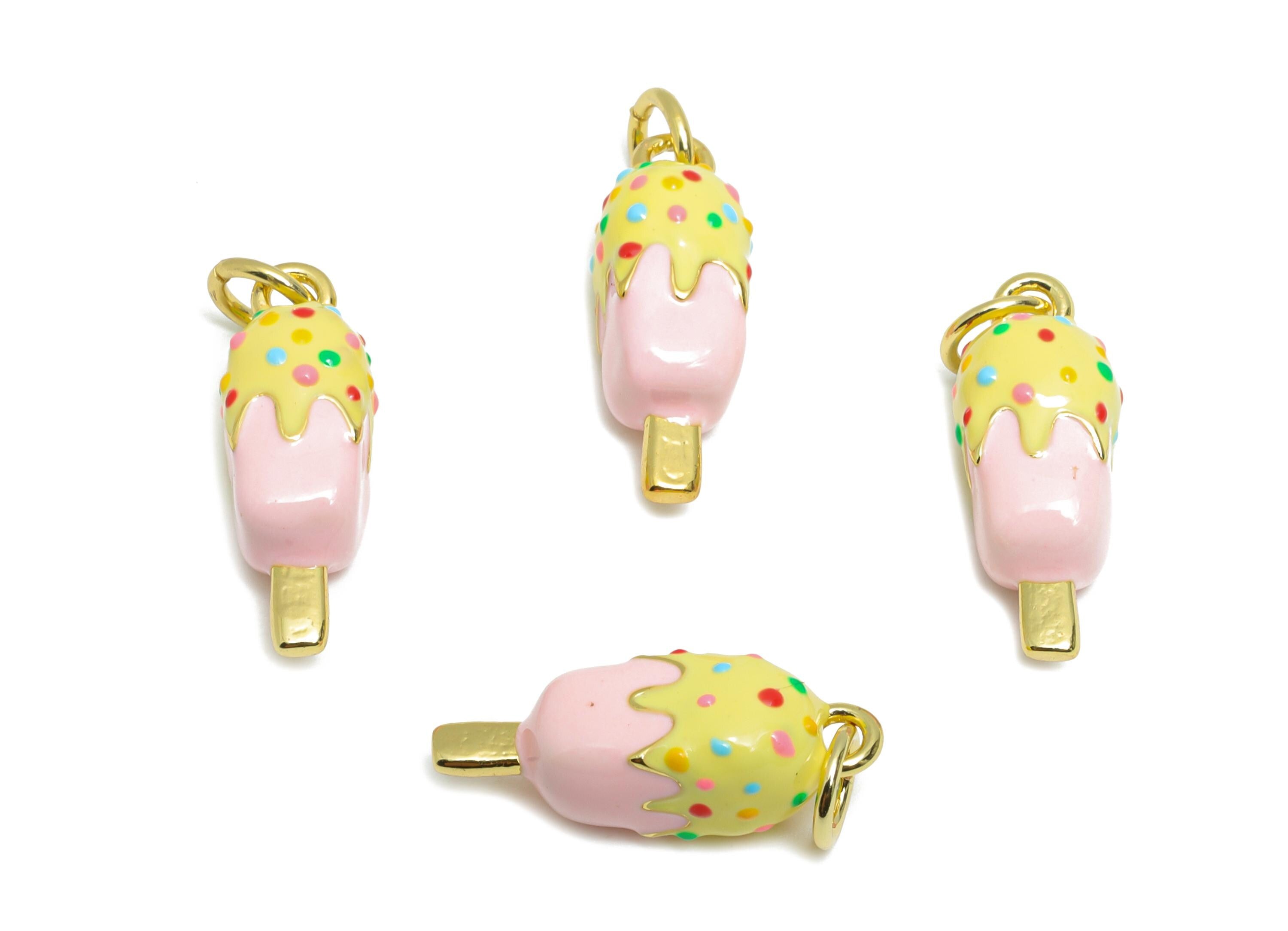 Brass Ice Cream Bracelet Charm - Colorful Enamel Popsicle Pendant - Fun Summer Jewelry - 18K Real Gold-Plated - 17.34x6.56x6.56mm - RGP10574 - DOMEDBAZAAR