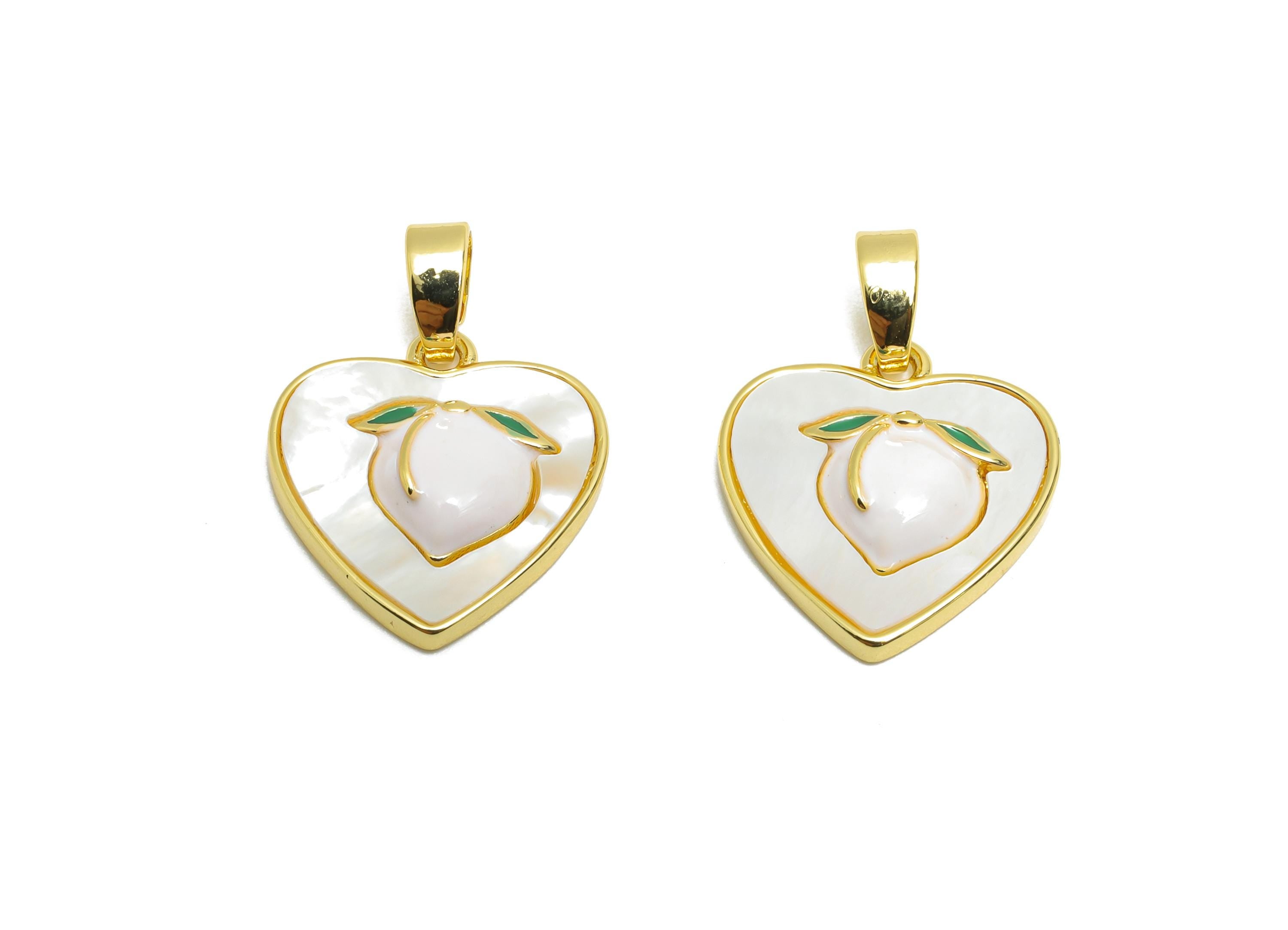 Shell Peach Heart Pendant - Chic Brass Enamel Pendant - Refined Heart Necklace Jewelry - 18K Real Gold Plated - 15.32x14.19x3.23mm -RGP10680 - DOMEDBAZAAR