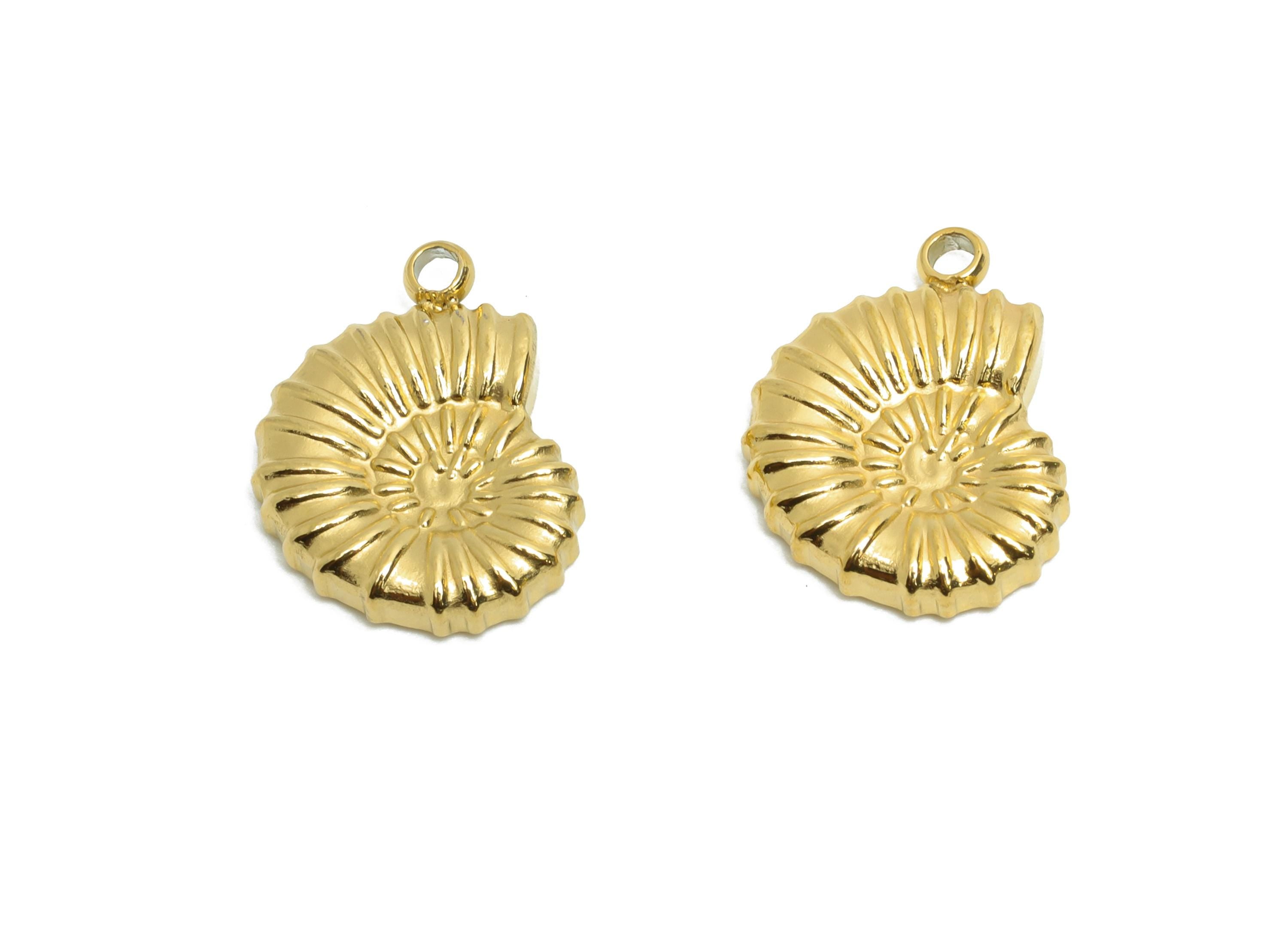 Stainless Steel Conch Charms - Textured Marine Spiral Pendant - Marine Fossil Charm - Minimalist Ocean Jewelry - 14.46x10x2.26mm - SS1659 - DOMEDBAZAAR