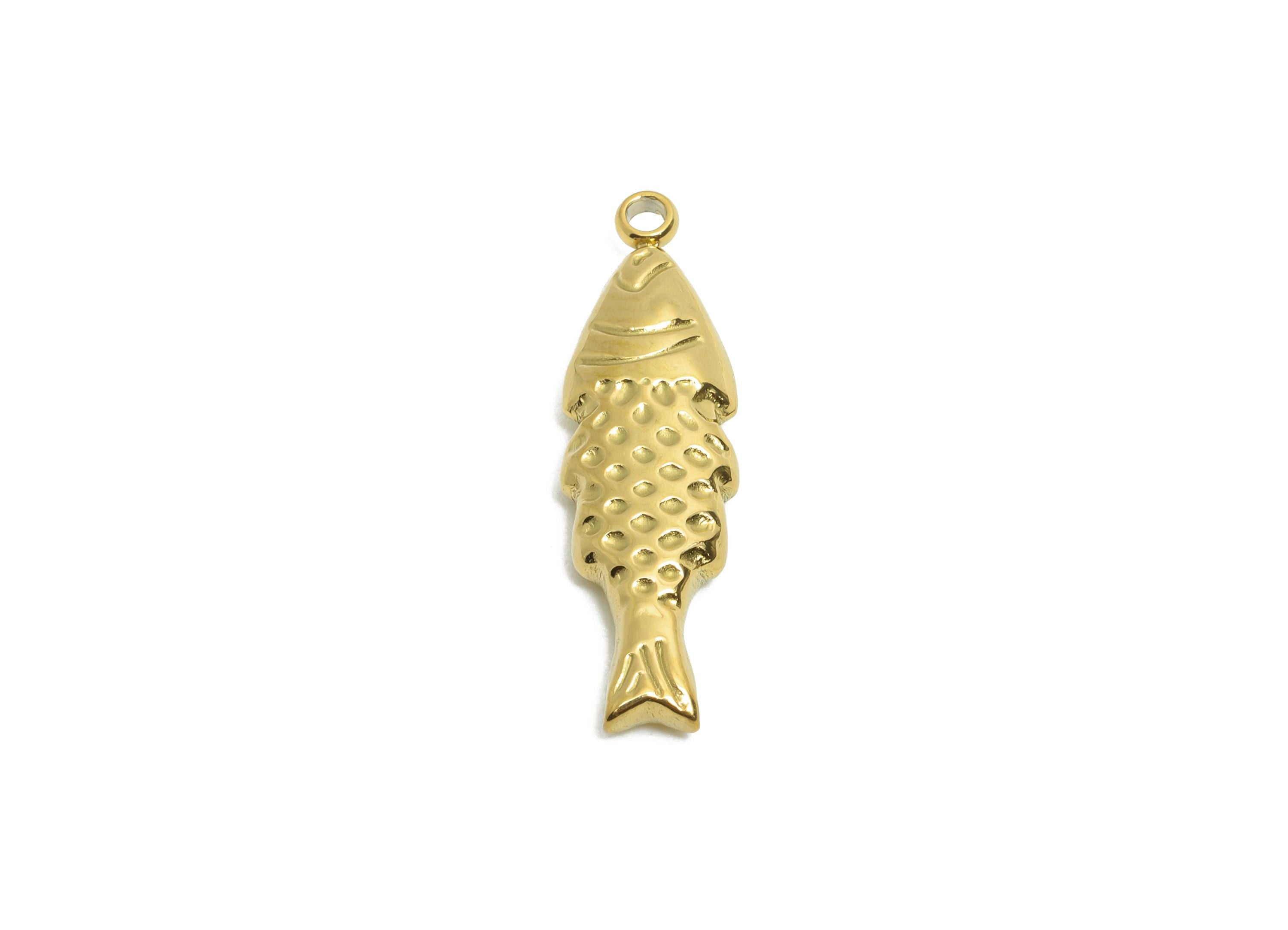 Stainless Steel Fish Charms - Textured Marine Fish Pendant - Modern Fish Pendant - Minimalist Steel Finding - 22x6x3.23mm - SS1640 - DOMEDBAZAAR