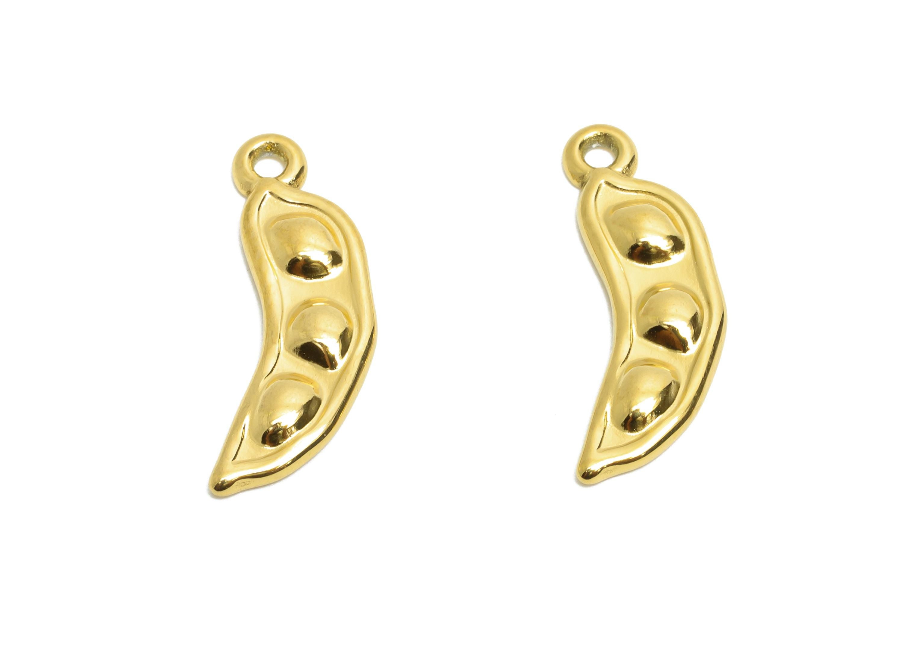 Stainless Steel Peapod Charms - Textured Pea Pod Pendant - Modern Vegetable Pendant - Minimalist Steel Jewelry - 19x6.9x1.96mm - SS1626 - DOMEDBAZAAR