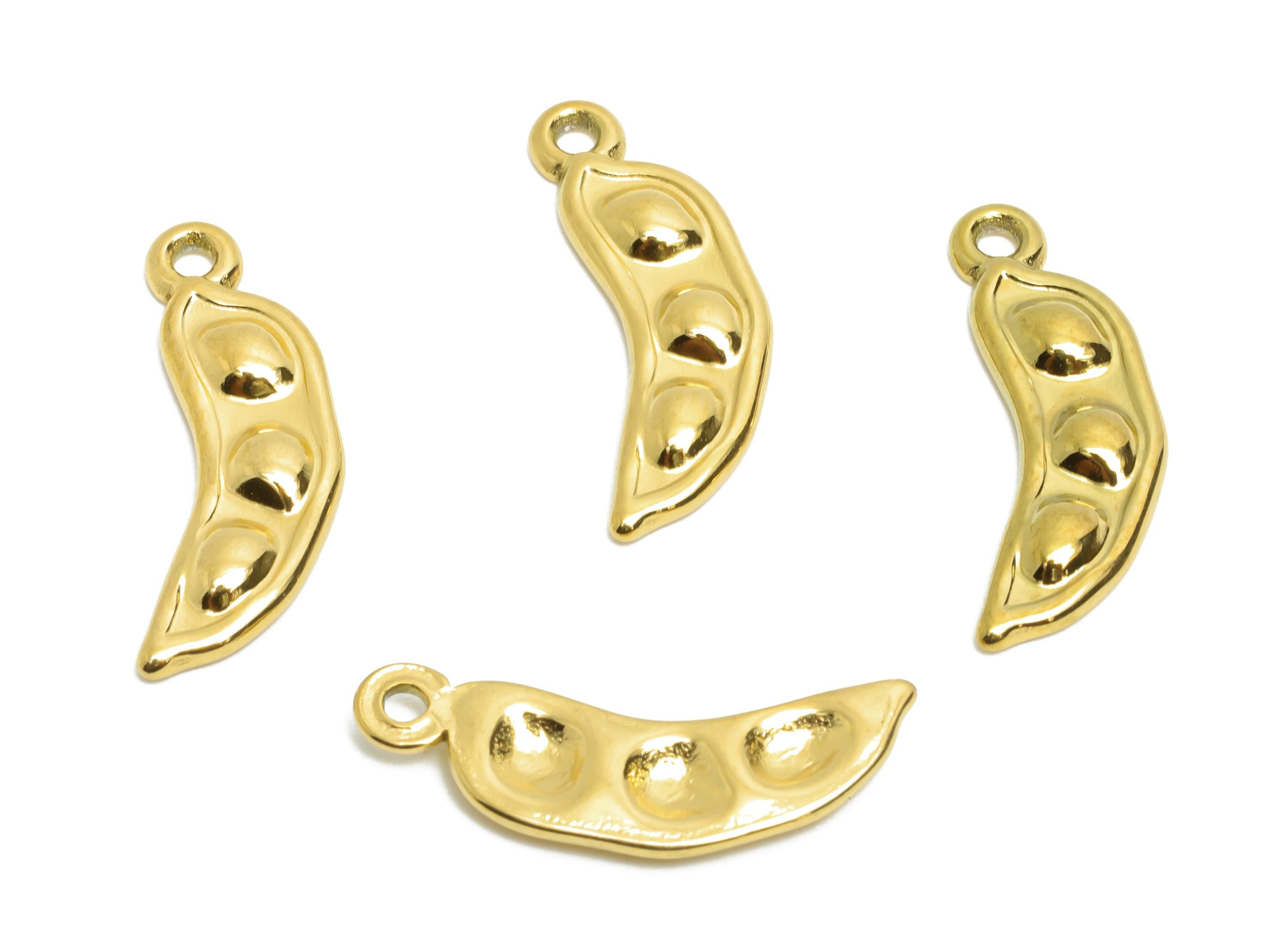 Stainless Steel Peapod Charms - Textured Pea Pod Pendant - Modern Vegetable Pendant - Minimalist Steel Jewelry - 19x6.9x1.96mm - SS1626 - DOMEDBAZAAR