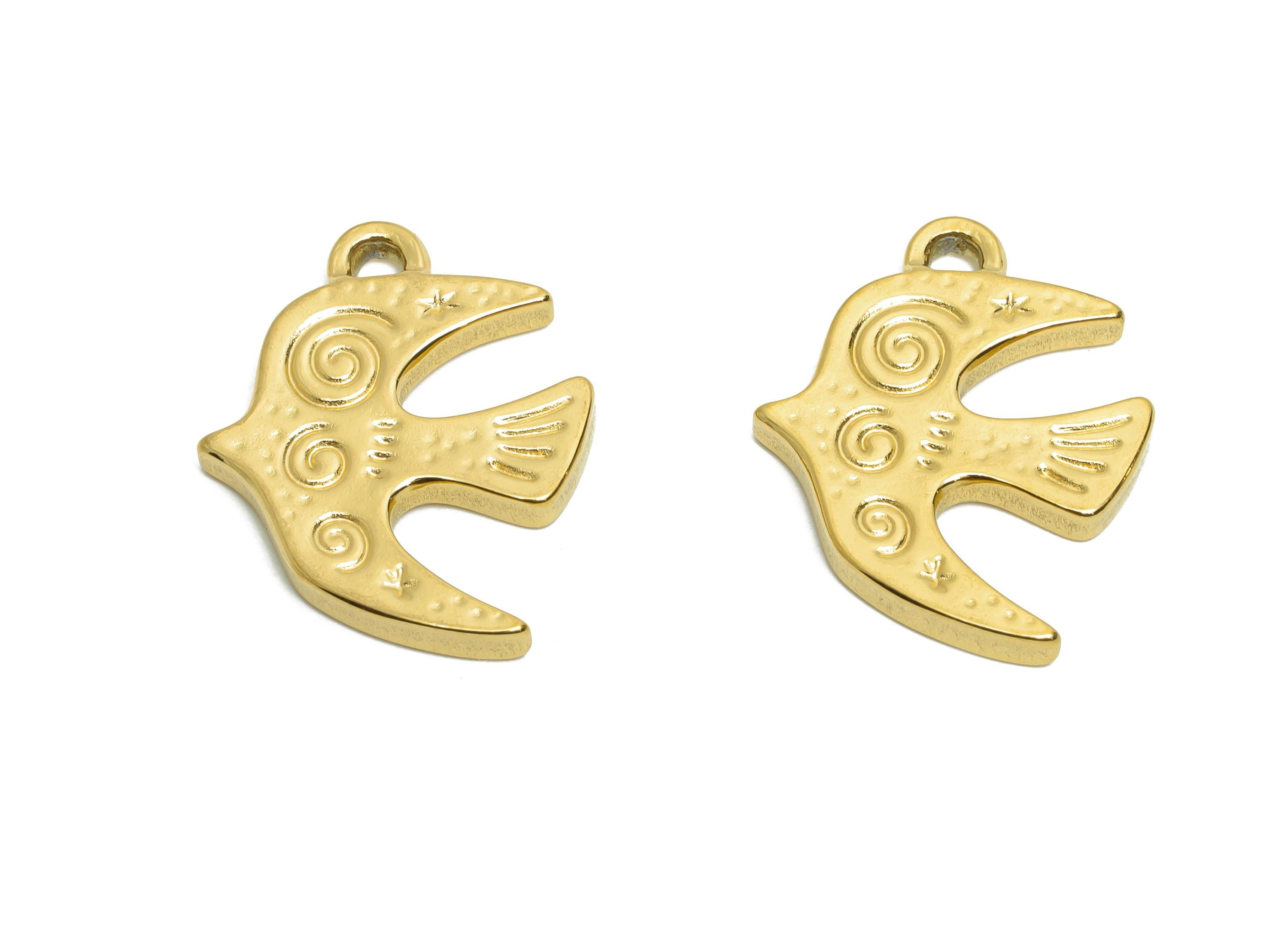 Steel Bird Charm - Artistic Bird Pendant - Modern Swirl Pattern Bird Pendant - Whimsical Handcrafted Jewelry Pendant - 21x16x2.18mm - SS1653 - DOMEDBAZAAR