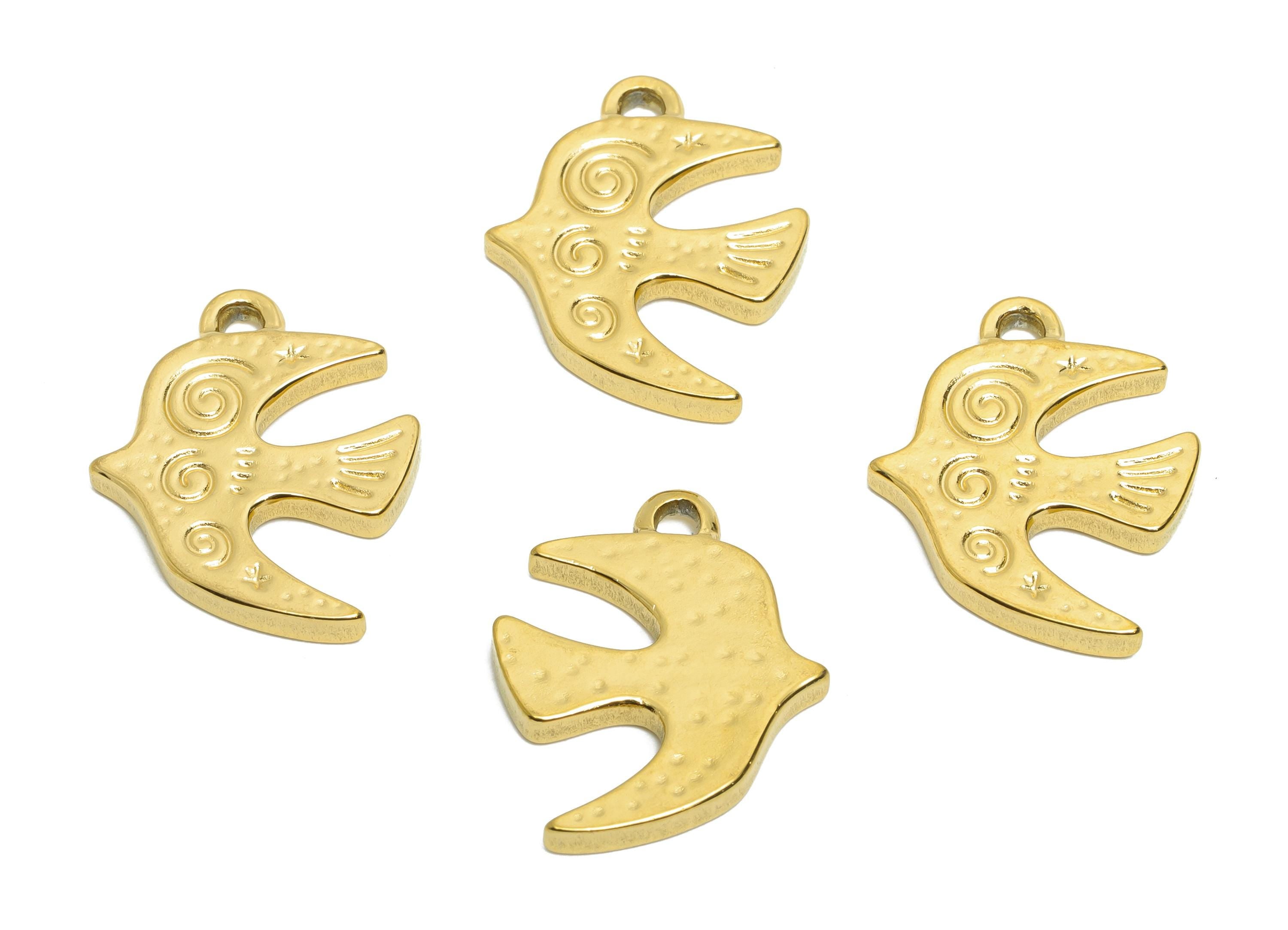 Steel Bird Charm - Artistic Bird Pendant - Modern Swirl Pattern Bird Pendant - Whimsical Handcrafted Jewelry Pendant - 21x16x2.18mm - SS1653 - DOMEDBAZAAR