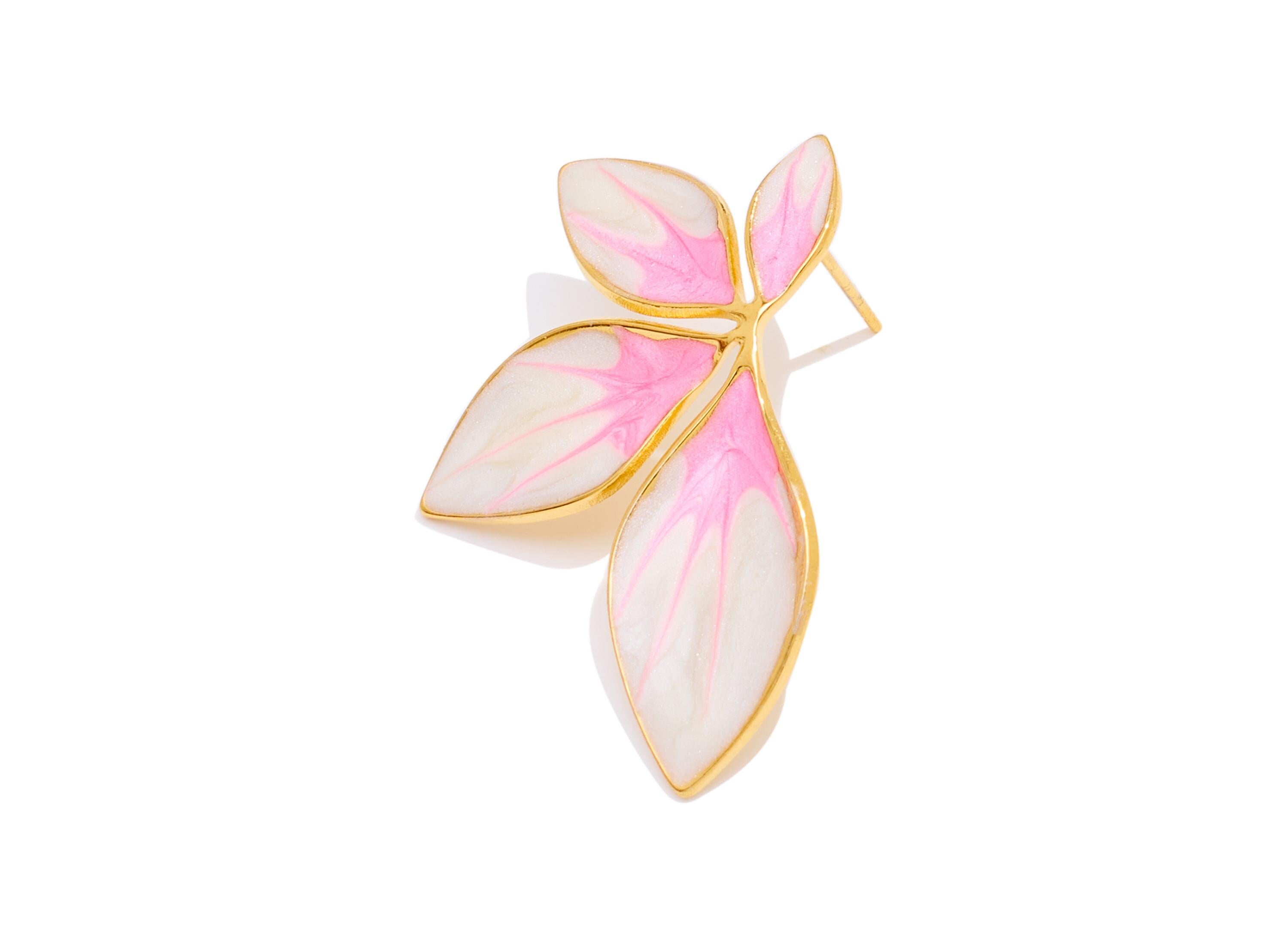 Stainless Steel Floral Stud - Gold Enamel Flower Earring Post - Modern Steel Earring Stud - Gold Vacuum Plated - 34.41x20.85x1.9mm - SS2235 - DOMEDBAZAAR