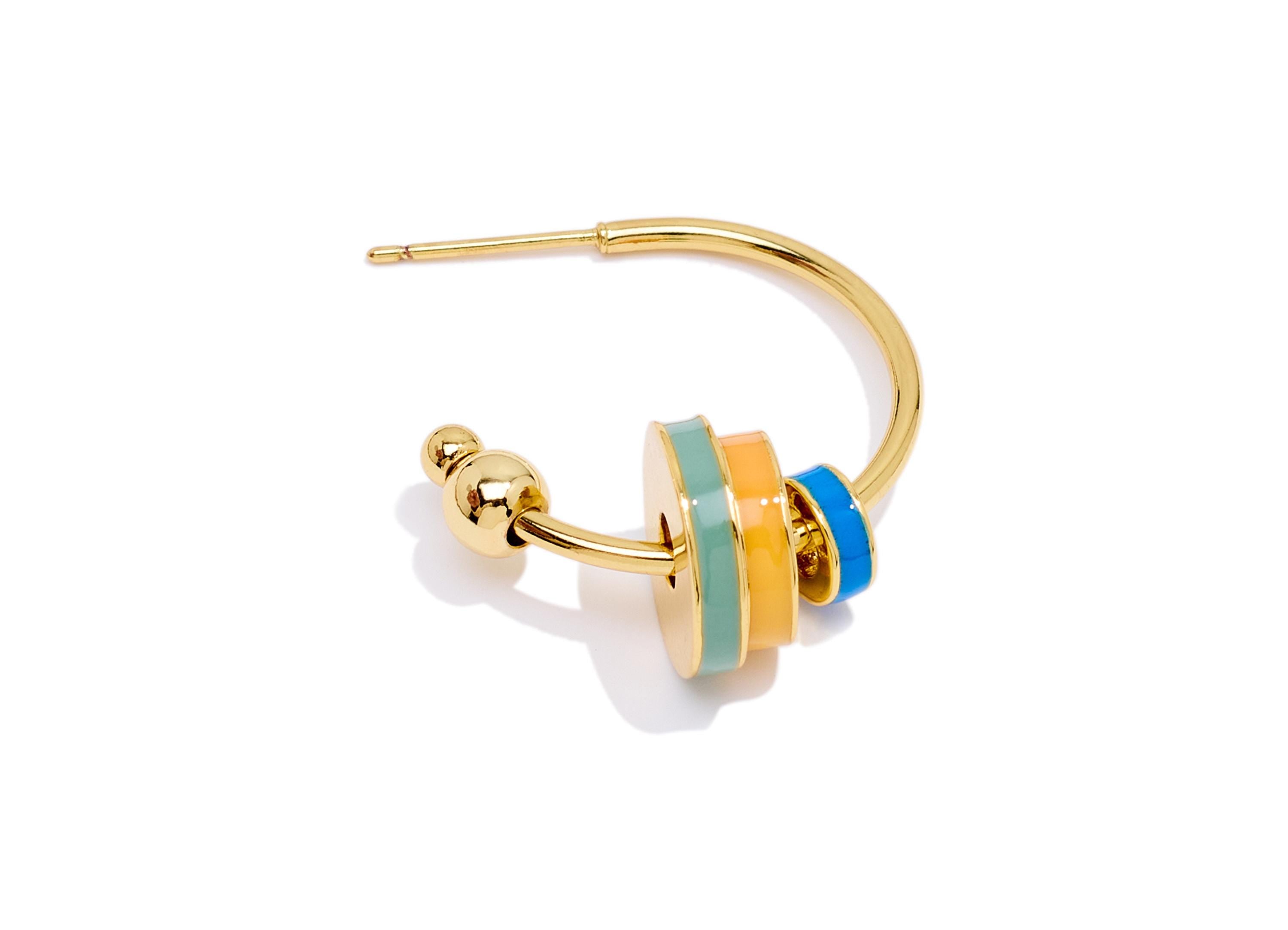 Brass Hoop Earring Post - Colorful Enamel Earring Stud - Gold Elegant Hoop Stacked Disc Earring - 18K Real Gold Plated - 23x24x11mm-RGP10565 - DOMEDBAZAAR