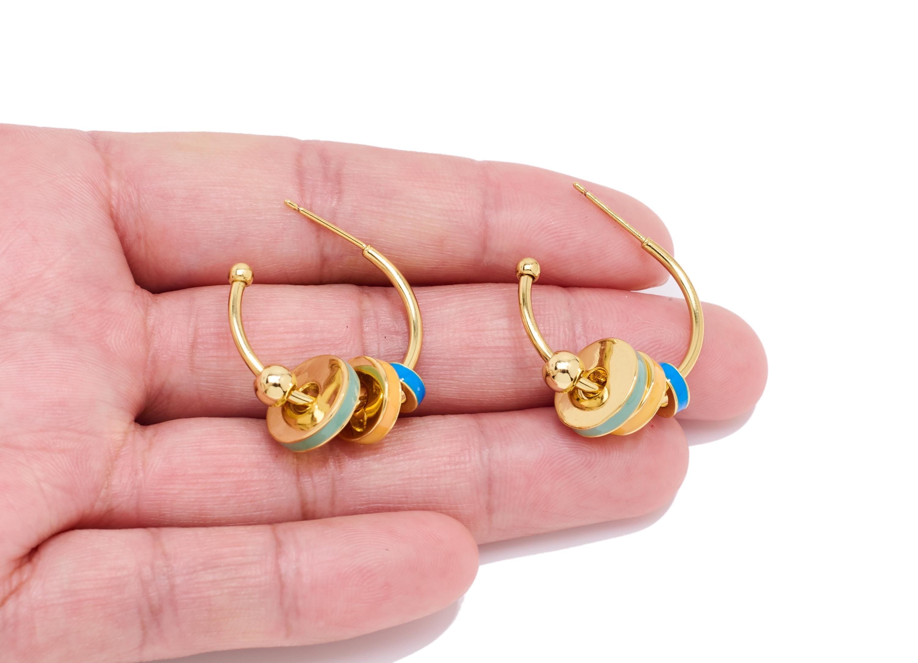 Brass Hoop Earring Post - Colorful Enamel Earring Stud - Gold Elegant Hoop Stacked Disc Earring - 18K Real Gold Plated - 23x24x11mm-RGP10565 - DOMEDBAZAAR