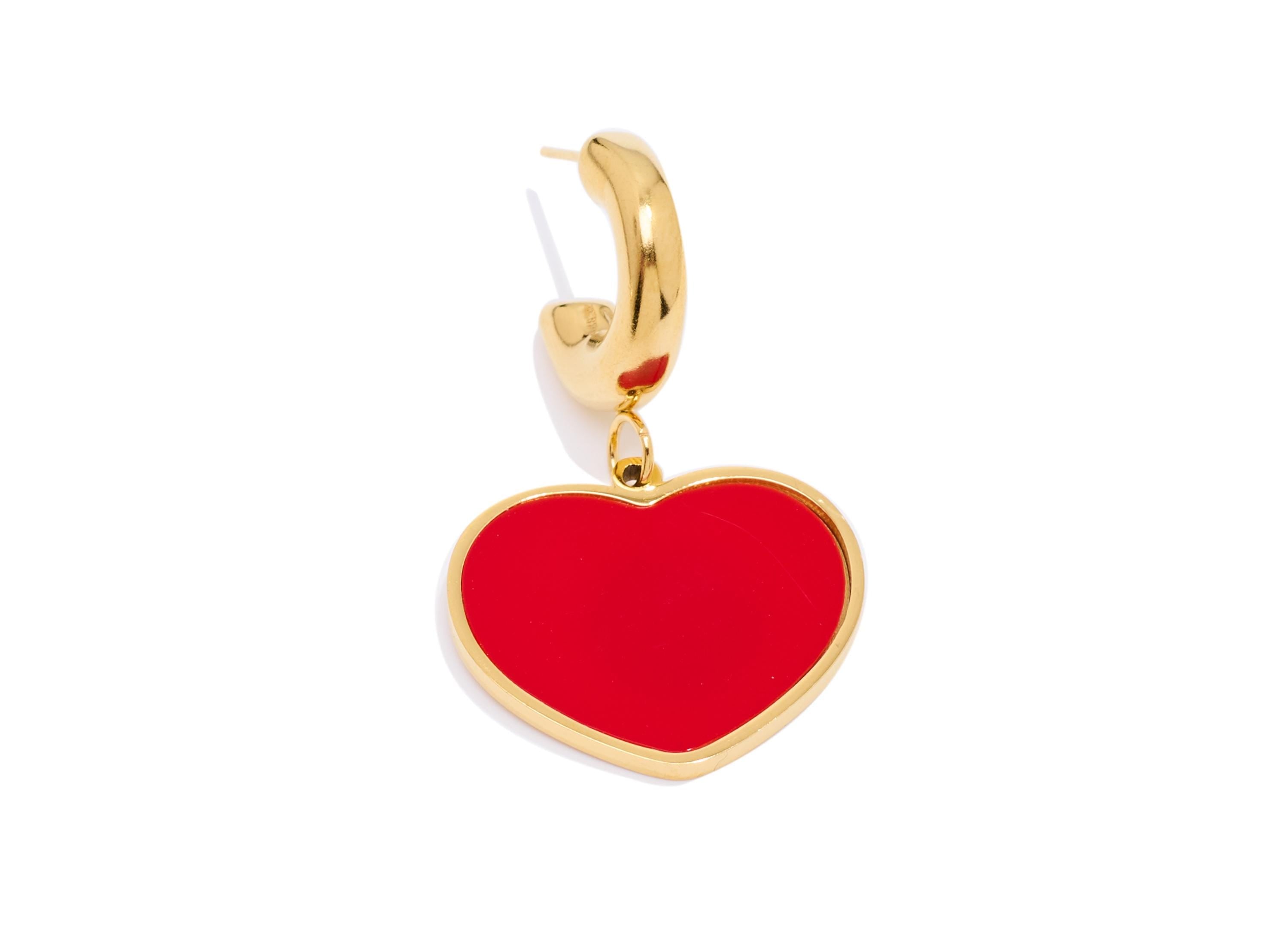 Stainless Steel Dangle Heart Stud - Gold Acrylic Hanging C Hoop Earring Post - Modern Steel Stud - Gold Vacuum Plated - 38x23x1.8mm - SS2228 - DOMEDBAZAAR