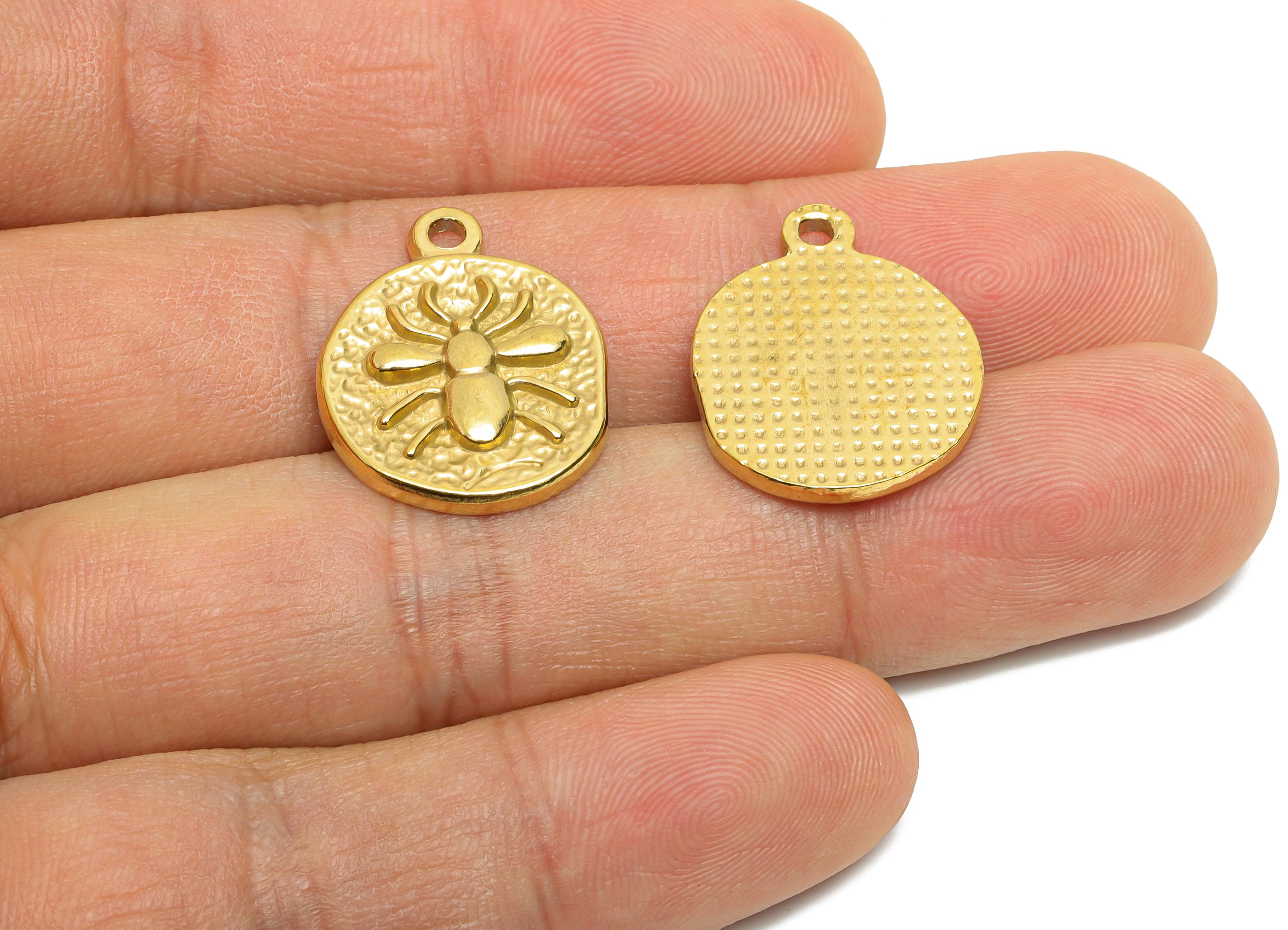 Stainless Steel Spider Charms - Textured Insect Pendant for Necklace - 316L Stainless Steel - Steel Accessory - 21.54x17.5x2.73mm - SS1642 - DOMEDBAZAAR