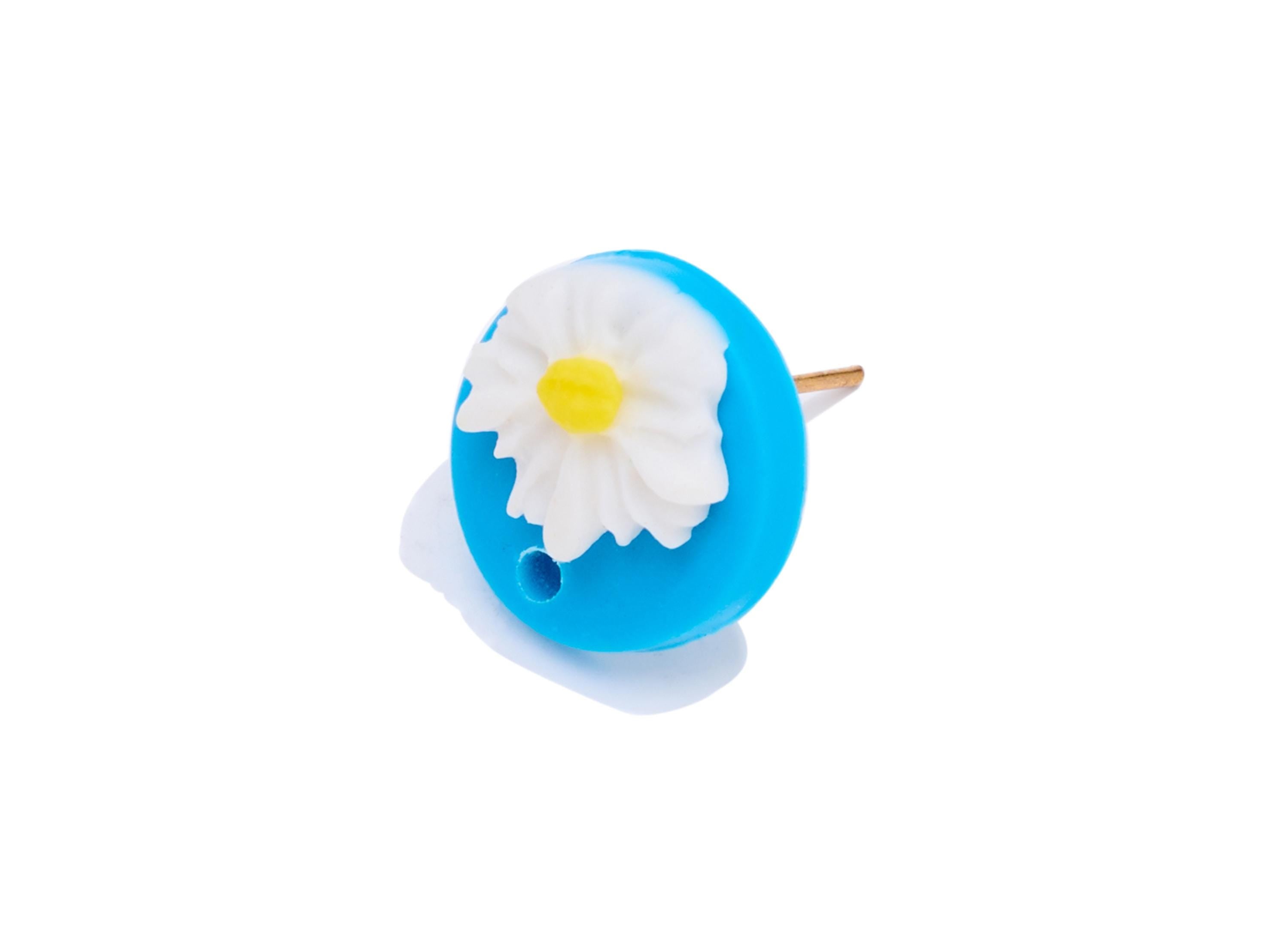 Floral Polymer Clay Earring Stud - Artistic Blue Daisy Polymer Clay Earring Post - Modern Polymer Clay Jewelry - 14.4x13.98x6.19mm - PC2352 - DOMEDBAZAAR