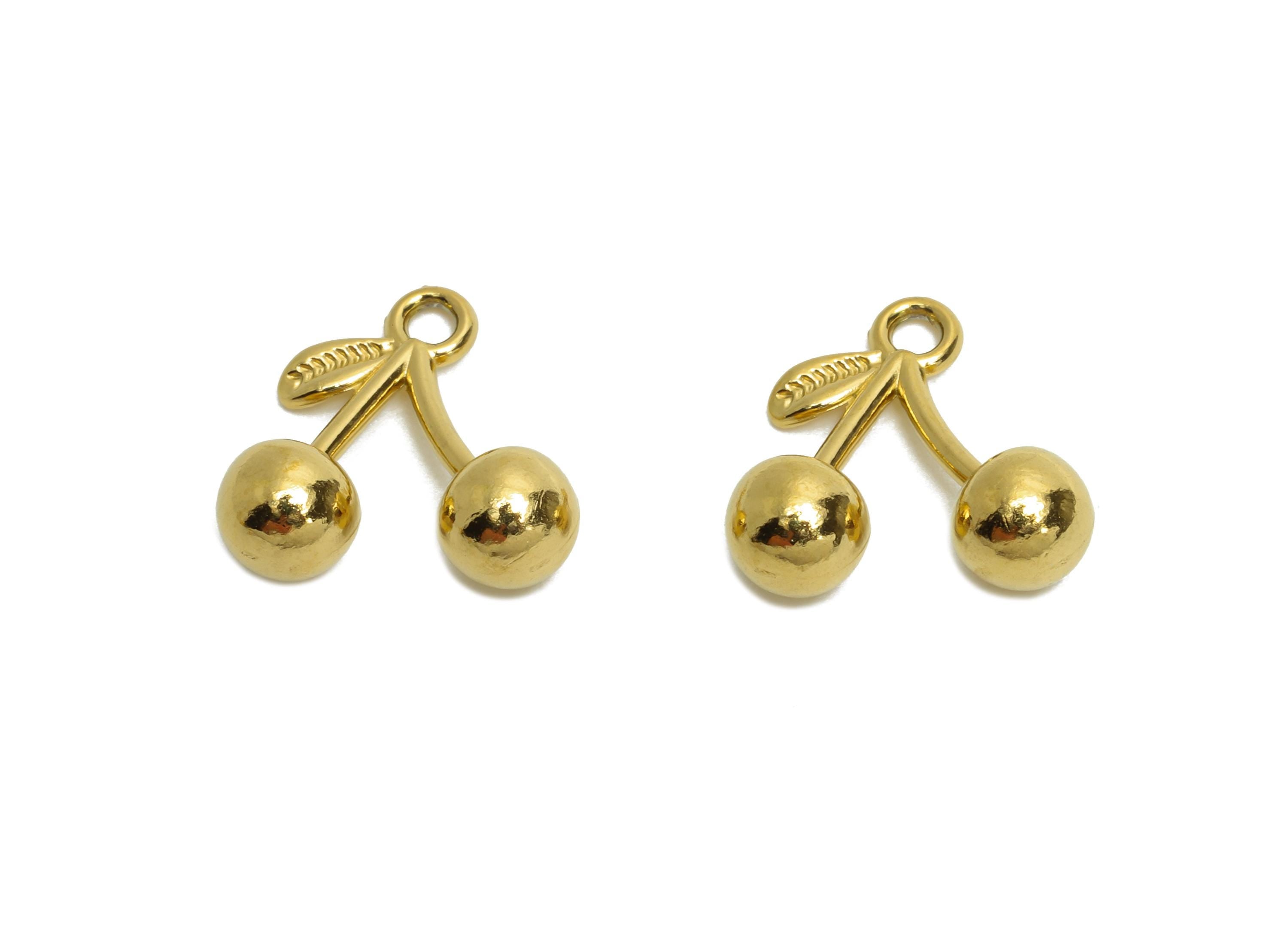 Stainless Steel Cherry Charms - Double Cherry Pendant - Minimalist Fruit Jewelry - Steel Textured Cherry Jewelry - 11x11.47x4.51mm - SS1628 - DOMEDBAZAAR