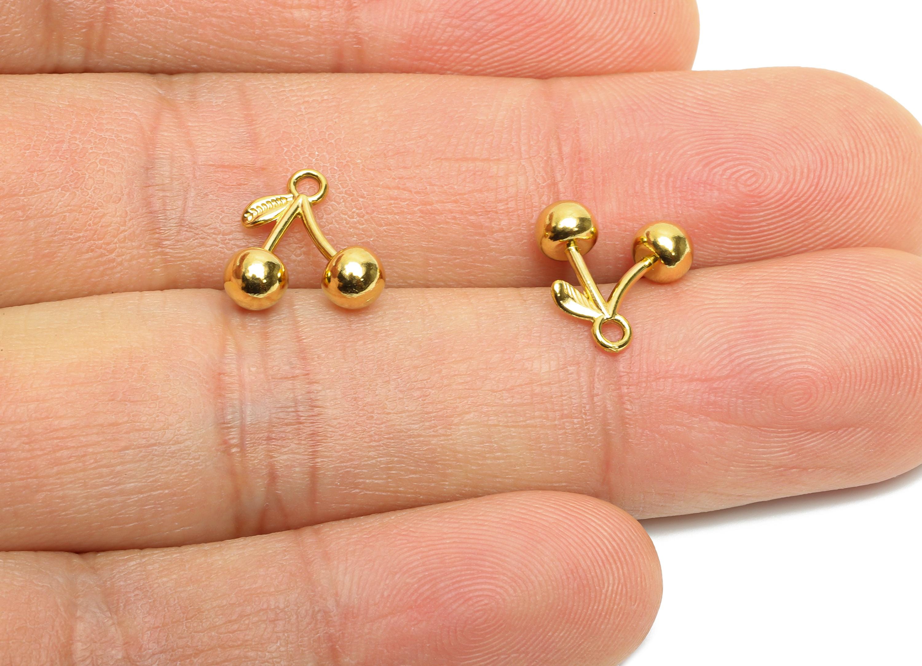 Stainless Steel Cherry Charms - Double Cherry Pendant - Minimalist Fruit Jewelry - Steel Textured Cherry Jewelry - 11x11.47x4.51mm - SS1628 - DOMEDBAZAAR