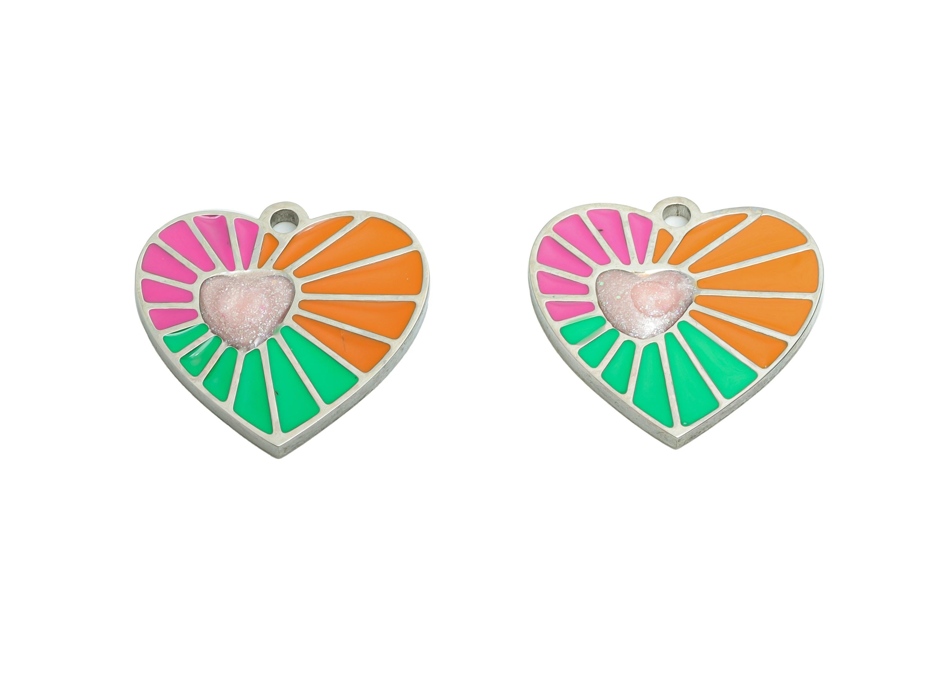 Stainless Steel Heart Charm - Bright Enamel Colorful Pendant - Sunburst Pattern Heart Pendant - Artistic Multicolor Charm - 16x17x1mm-SS1611 - DOMEDBAZAAR